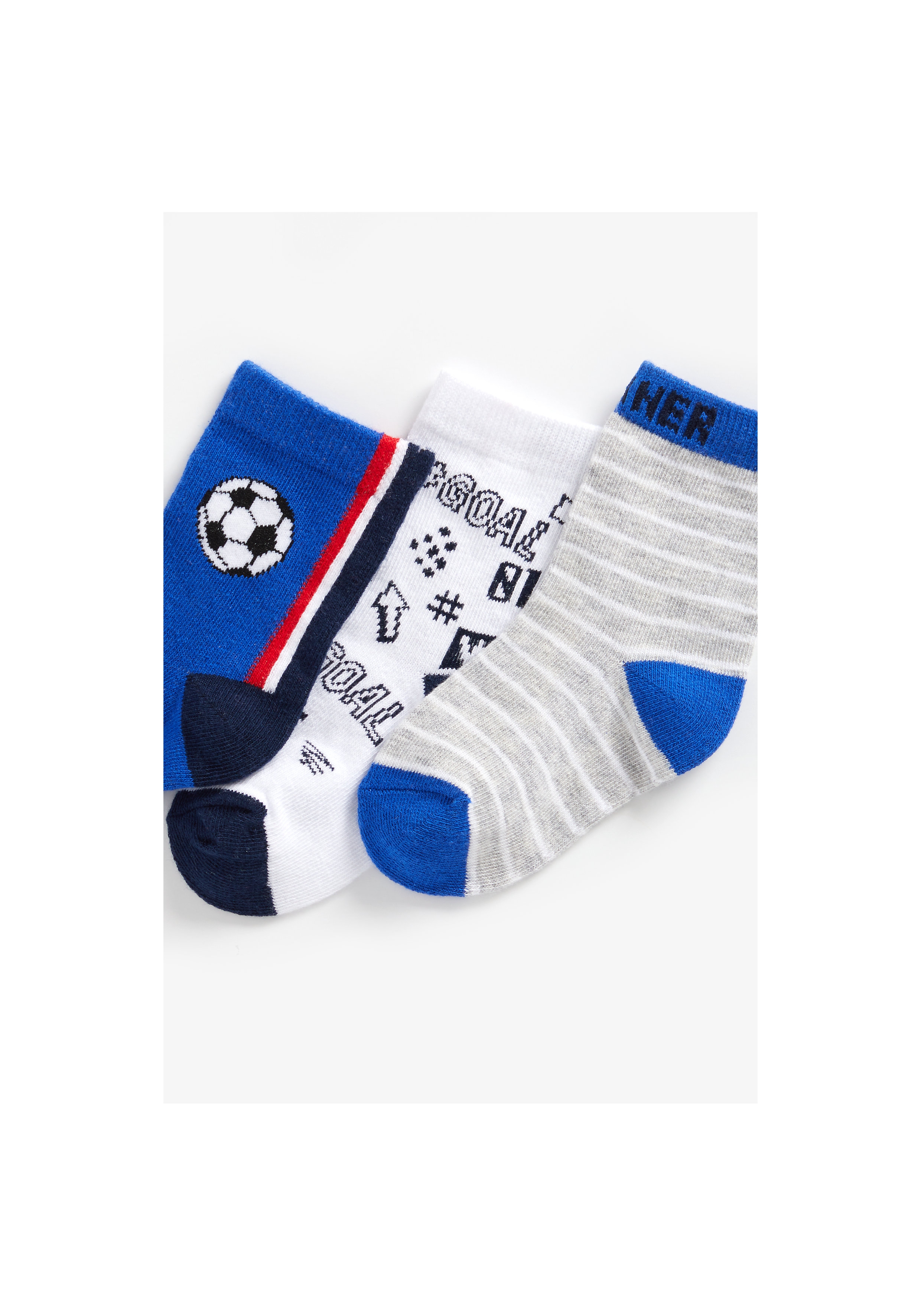 Mothercare | Boys Socks Football Design - Pack Of 3 - Blue 1