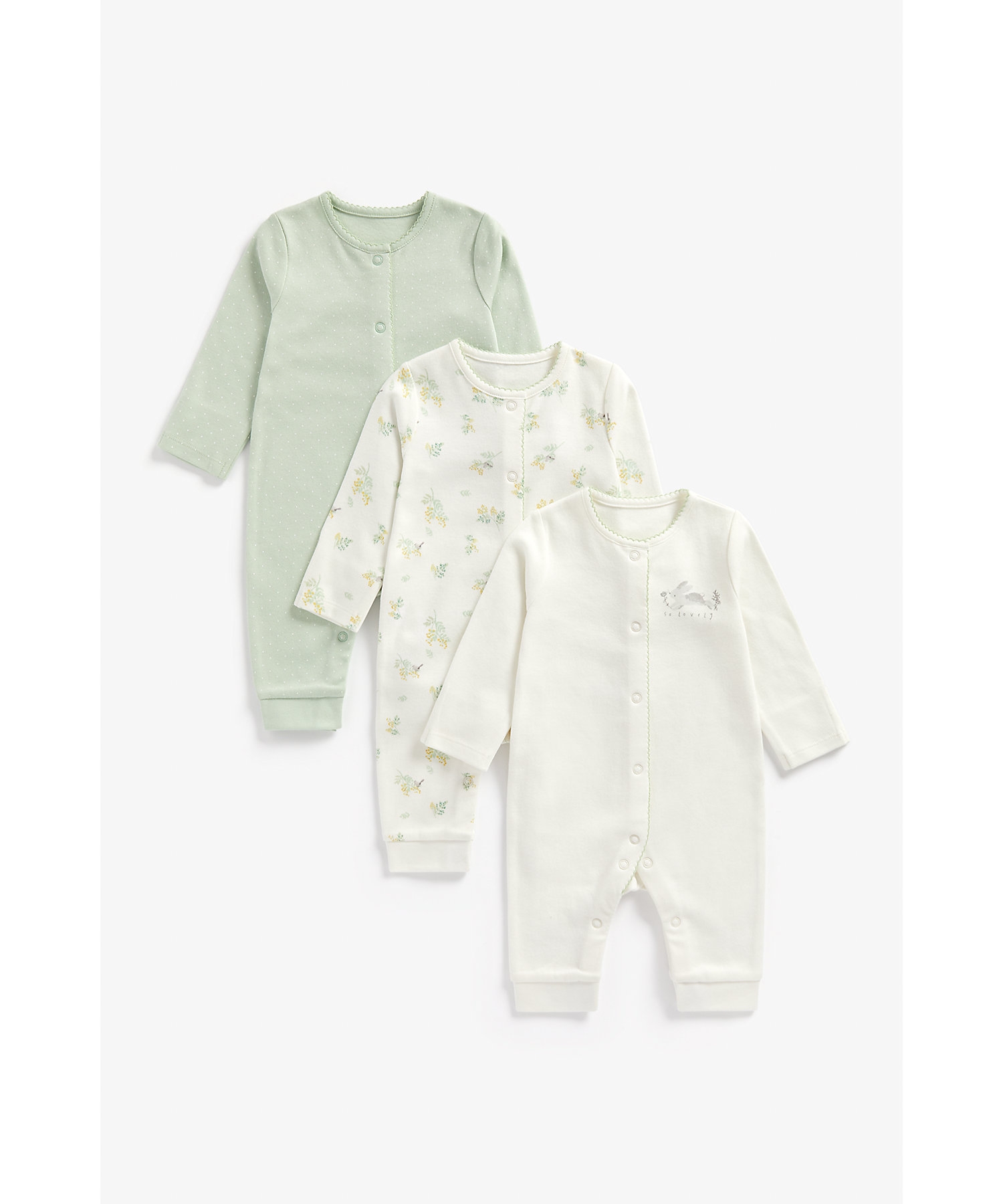 Mothercare | Girls Full Sleeves Sleepsuits - Pack of 3 - Multicolor 0