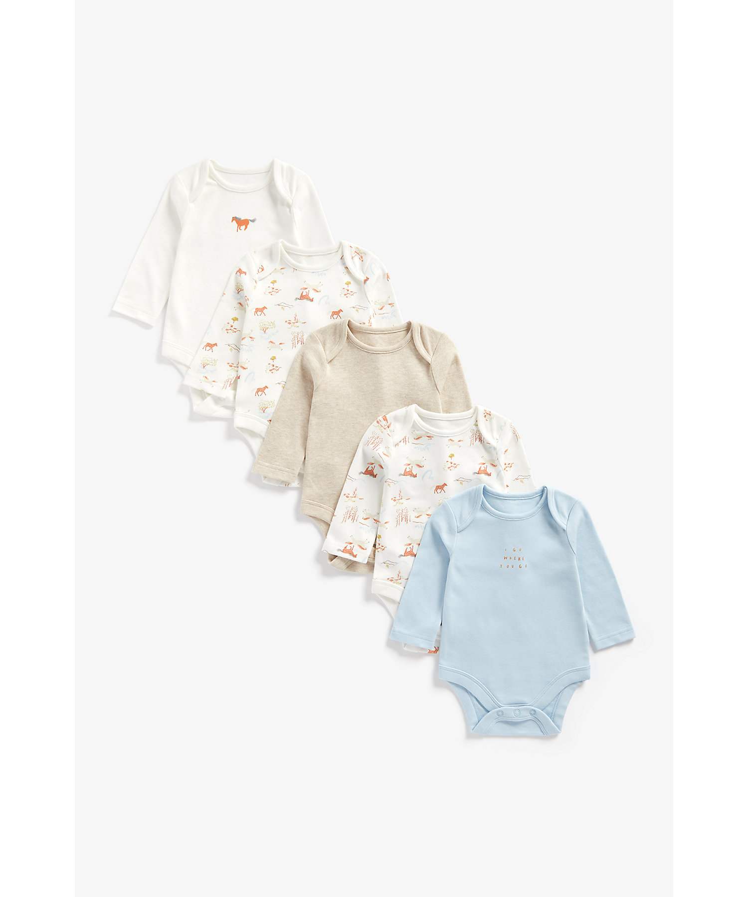 Mothercare | Boys Full Sleeves Bodysuit Horse Print - Pack Of 5 - Multicolor 0