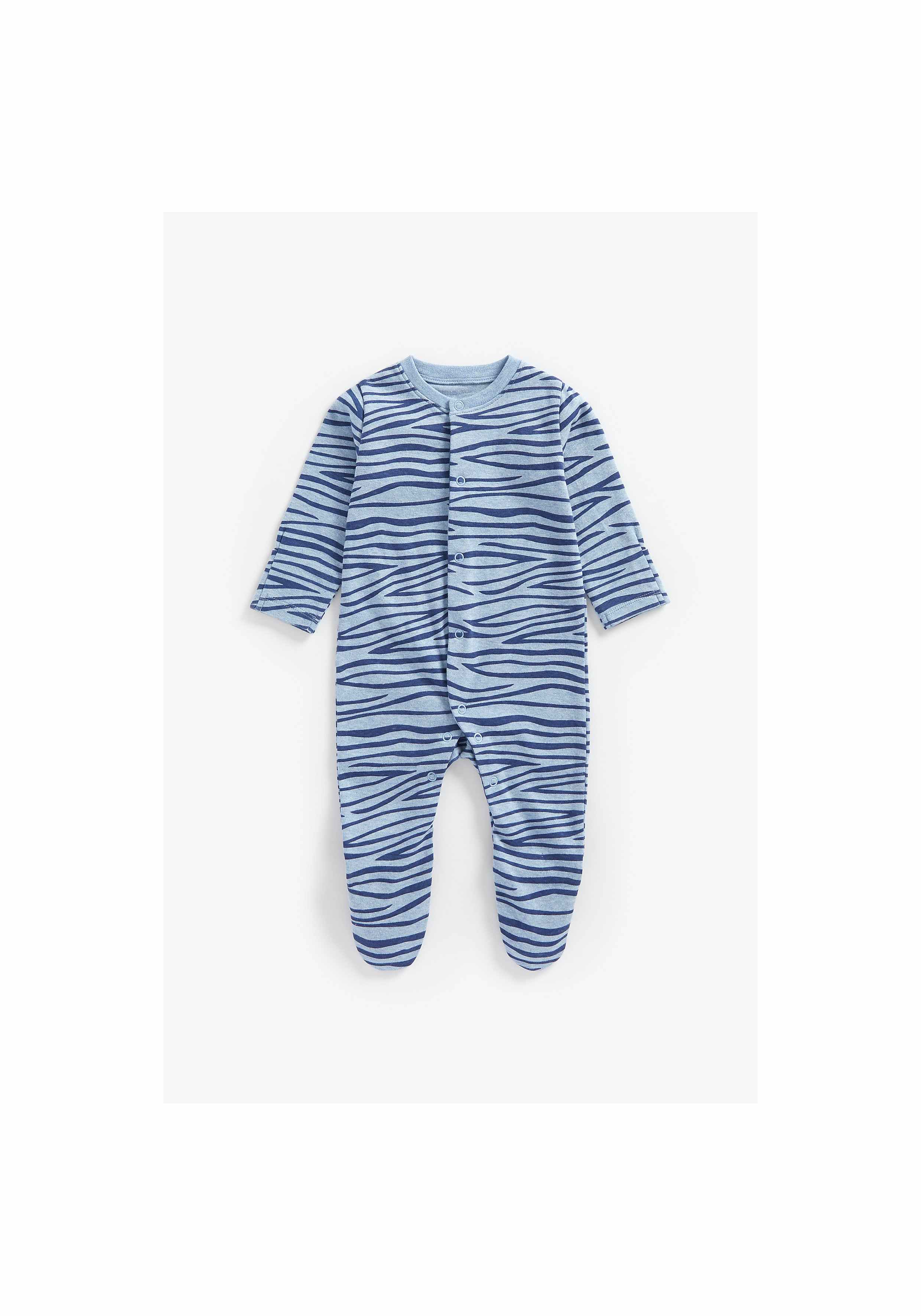 Boys Full Sleeves Sleepsuit Animal Print - Pack Of 3 - Blue