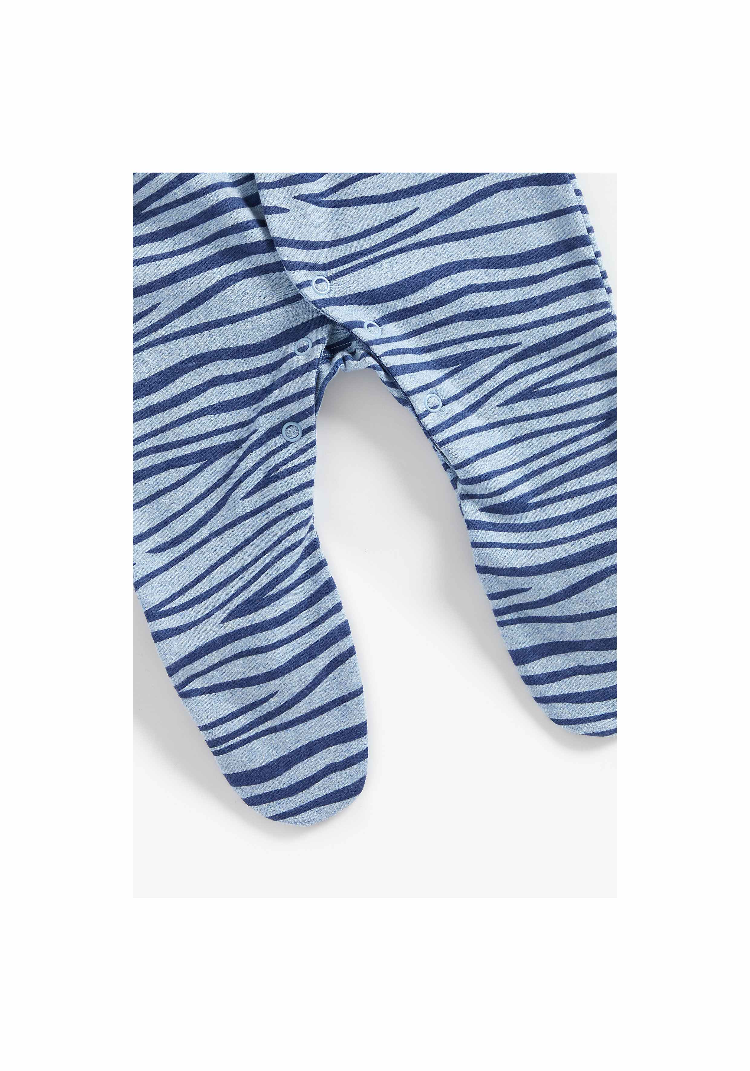 Boys Full Sleeves Sleepsuit Animal Print - Pack Of 3 - Blue