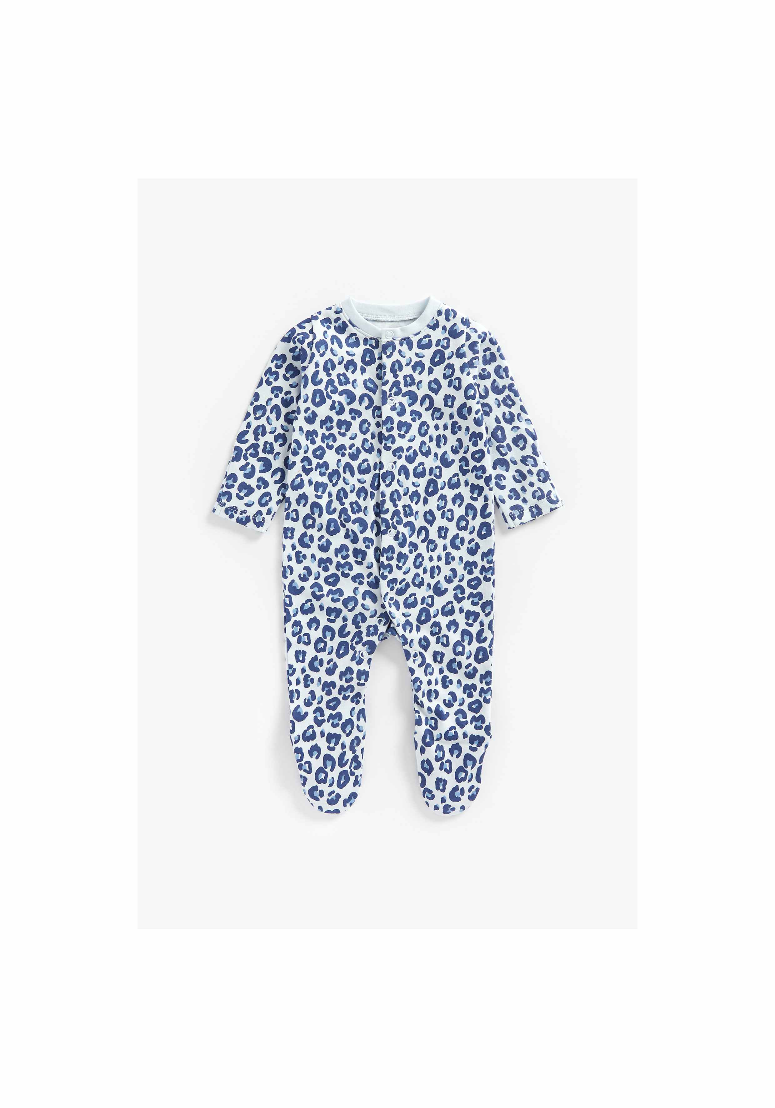 Boys Full Sleeves Sleepsuit Animal Print - Pack Of 3 - Blue