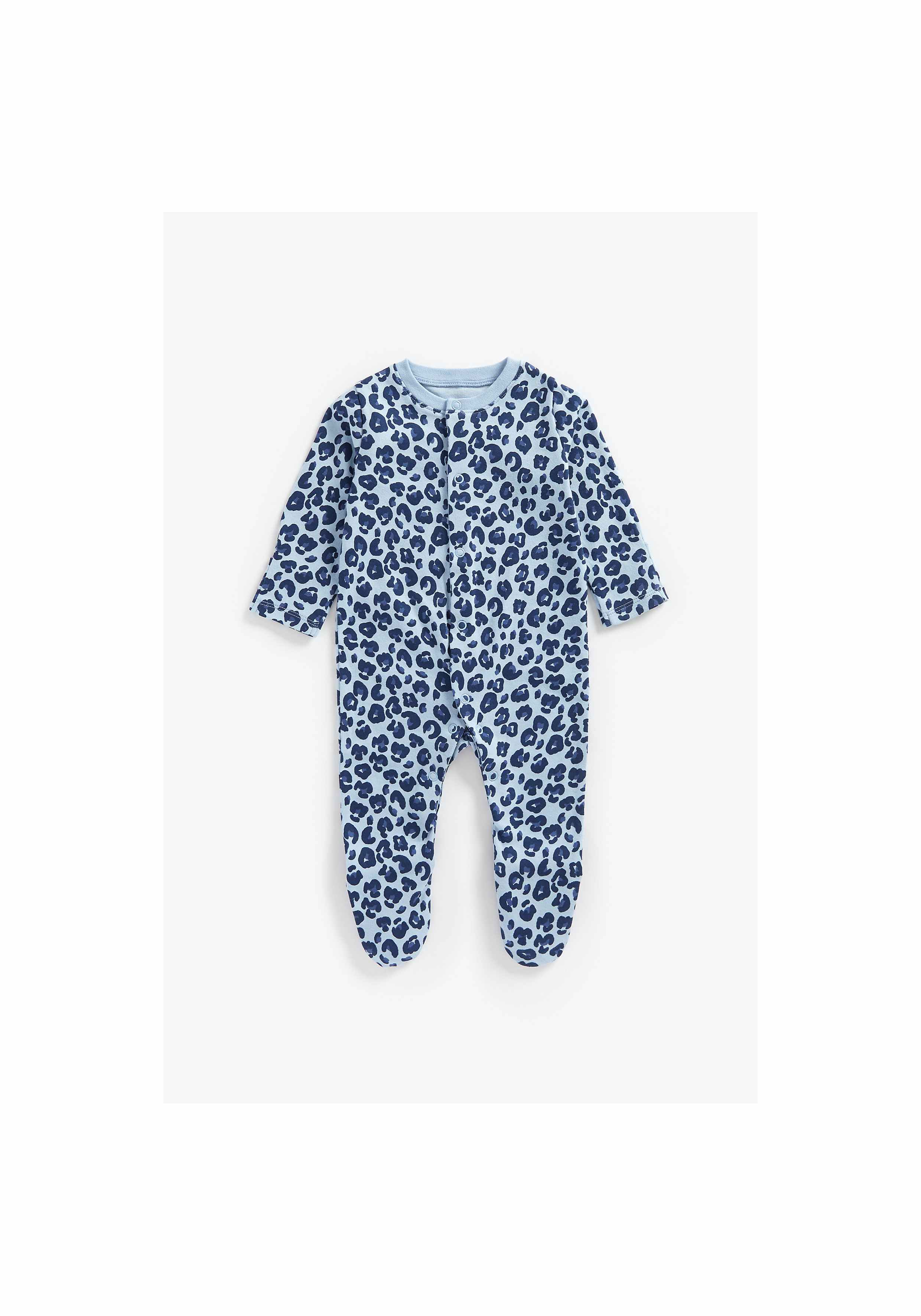 Boys Full Sleeves Sleepsuit Animal Print - Pack Of 3 - Blue