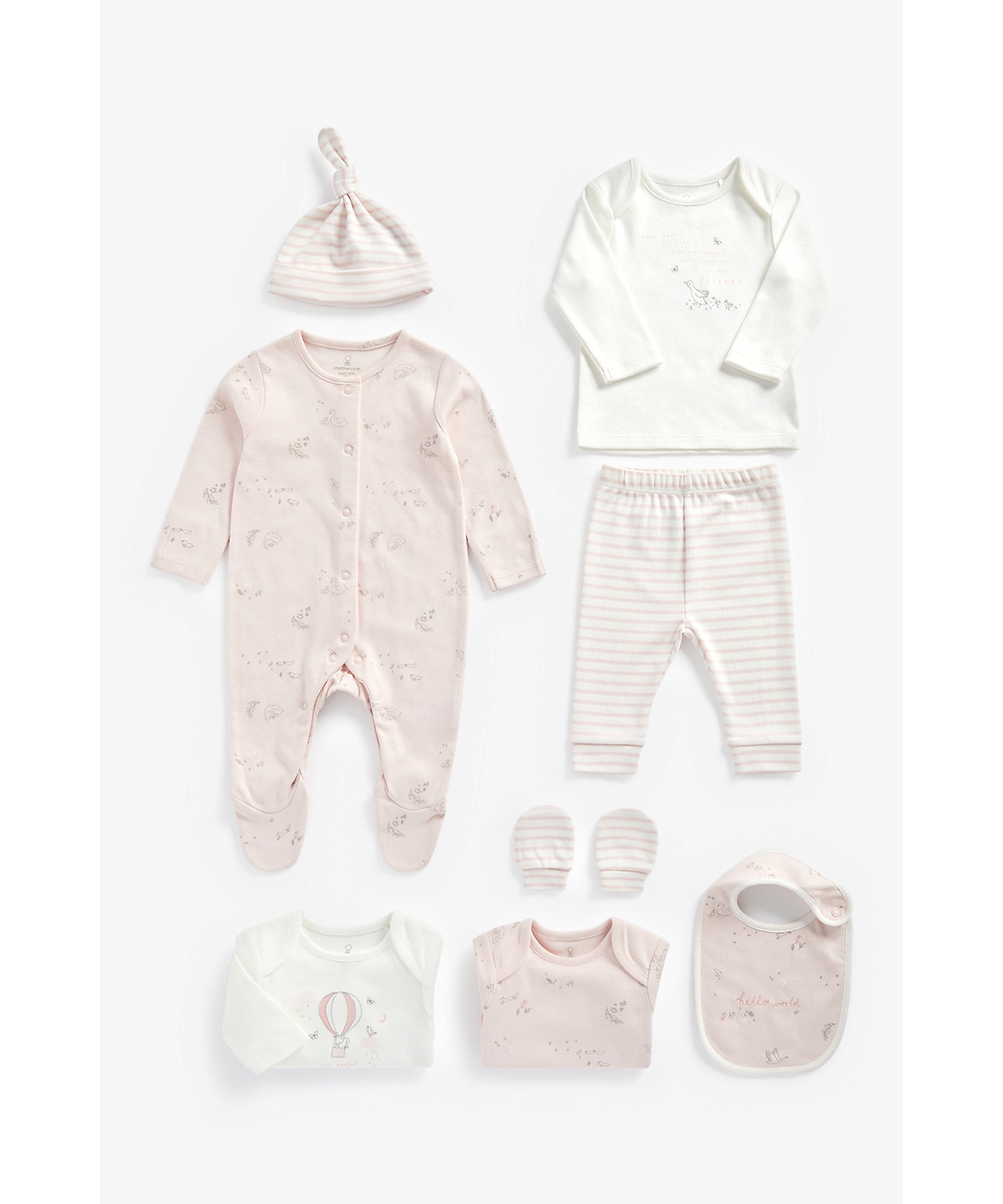 Mothercare | Girls 8 Piece Set Printed And Striped - Pink 0