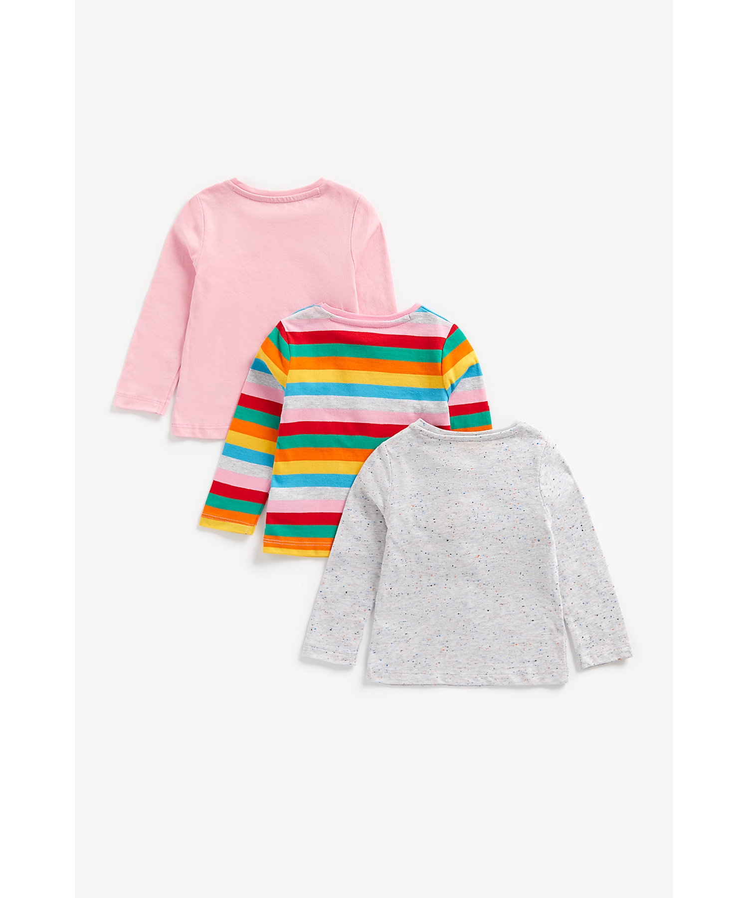 Mothercare | Girls Full Sleeves T-Shirt Rainbow Stripes And Text Patchwork - Pack Of 3 - Multicolor 1