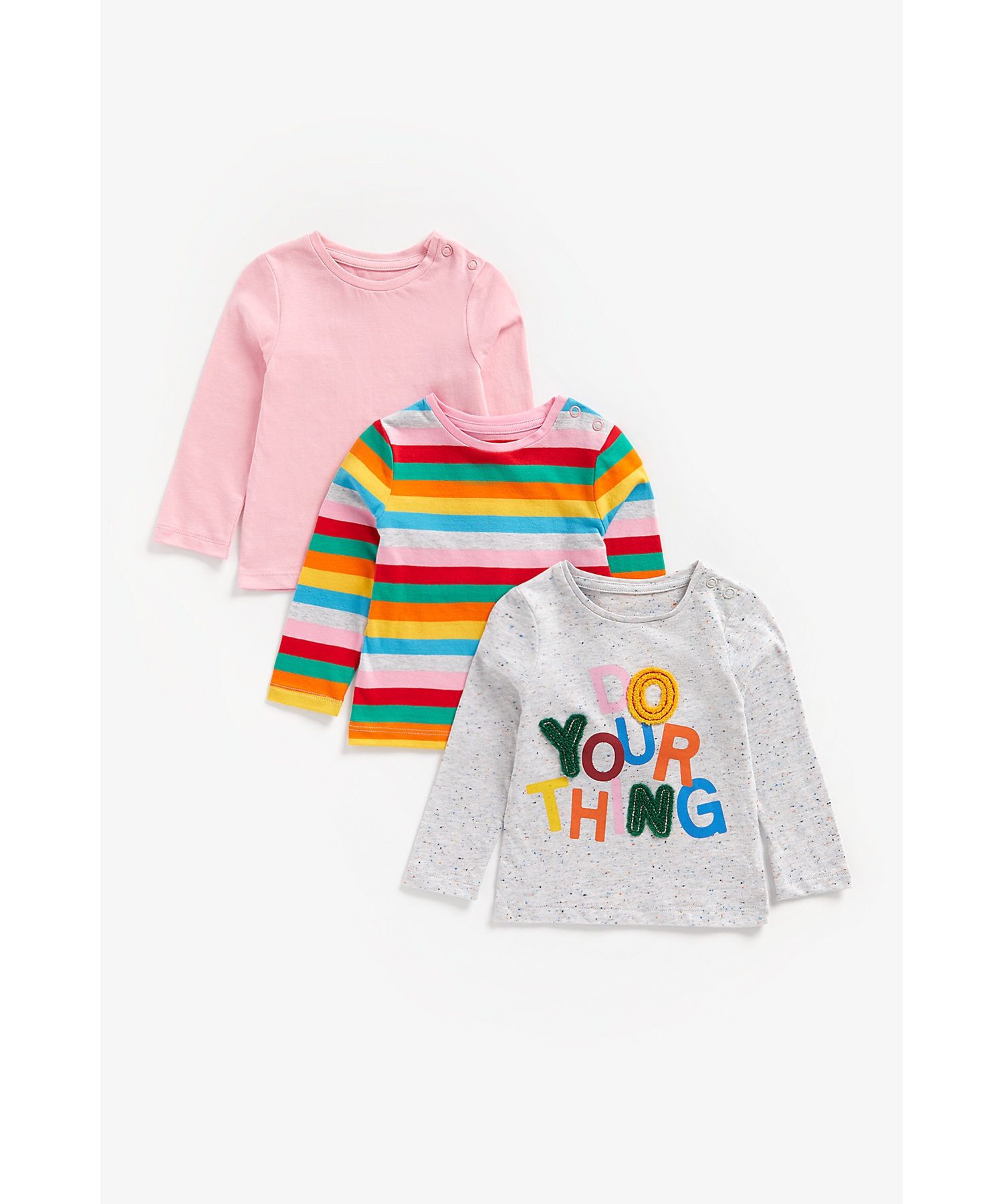 Mothercare | Girls Full Sleeves T-Shirt Rainbow Stripes And Text Patchwork - Pack Of 3 - Multicolor 0