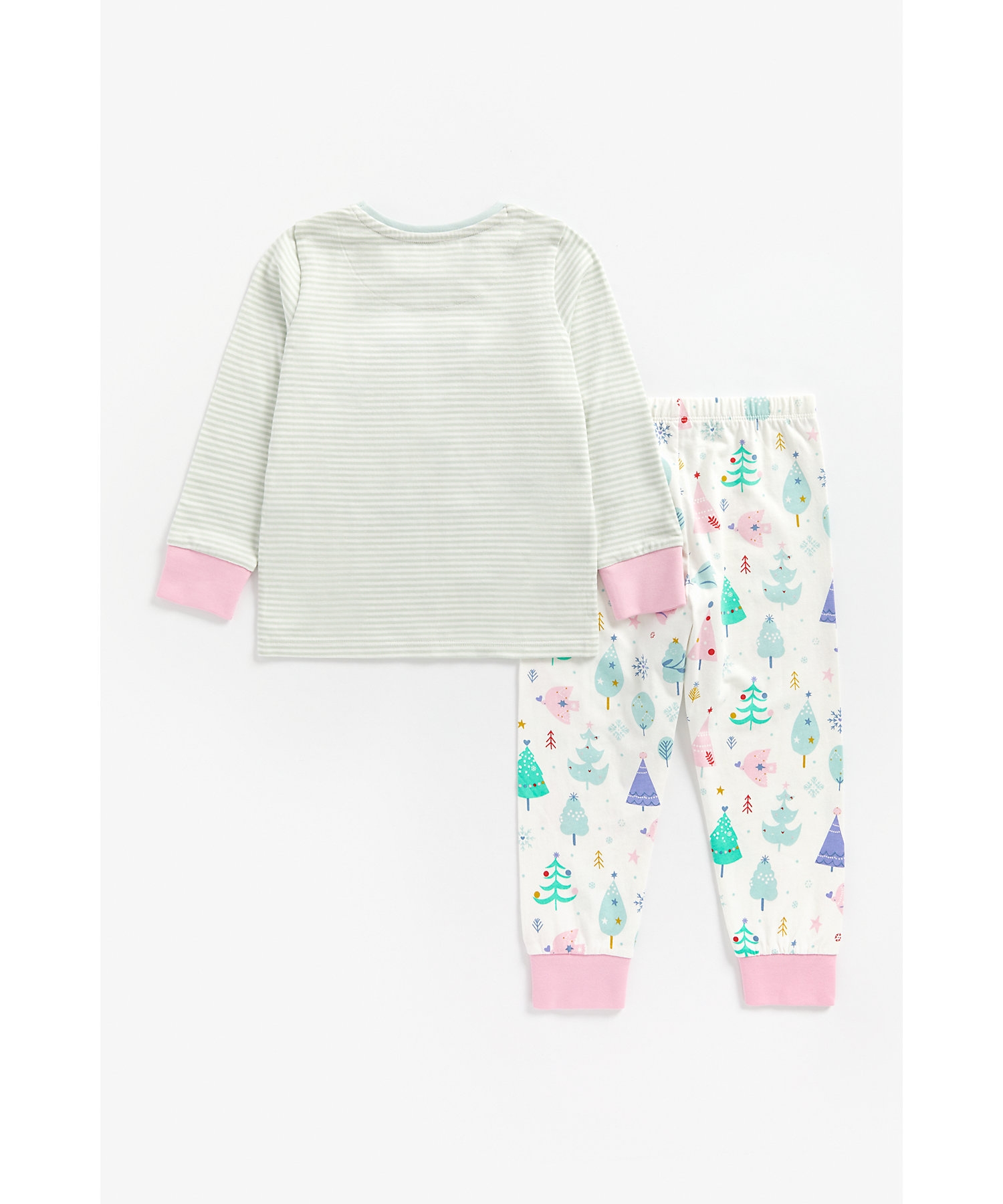 Mothercare | Girls Full Sleeves Pyjama Set Patchwork And Pom Pom Detail - Grey 1