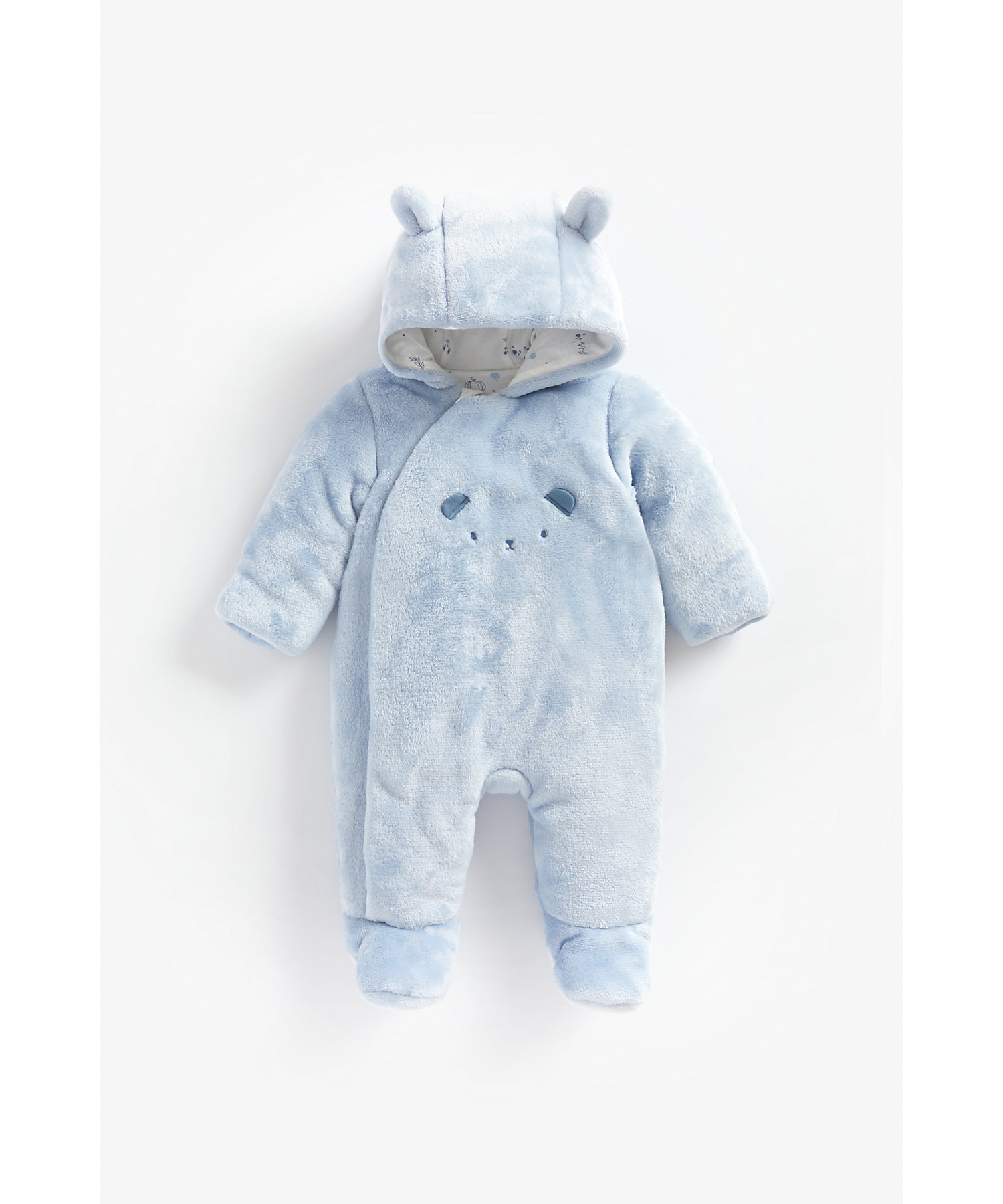 Mothercare | Boys Full Sleeves Fluffy Snowsuit Bear 3D Details - Blue 0