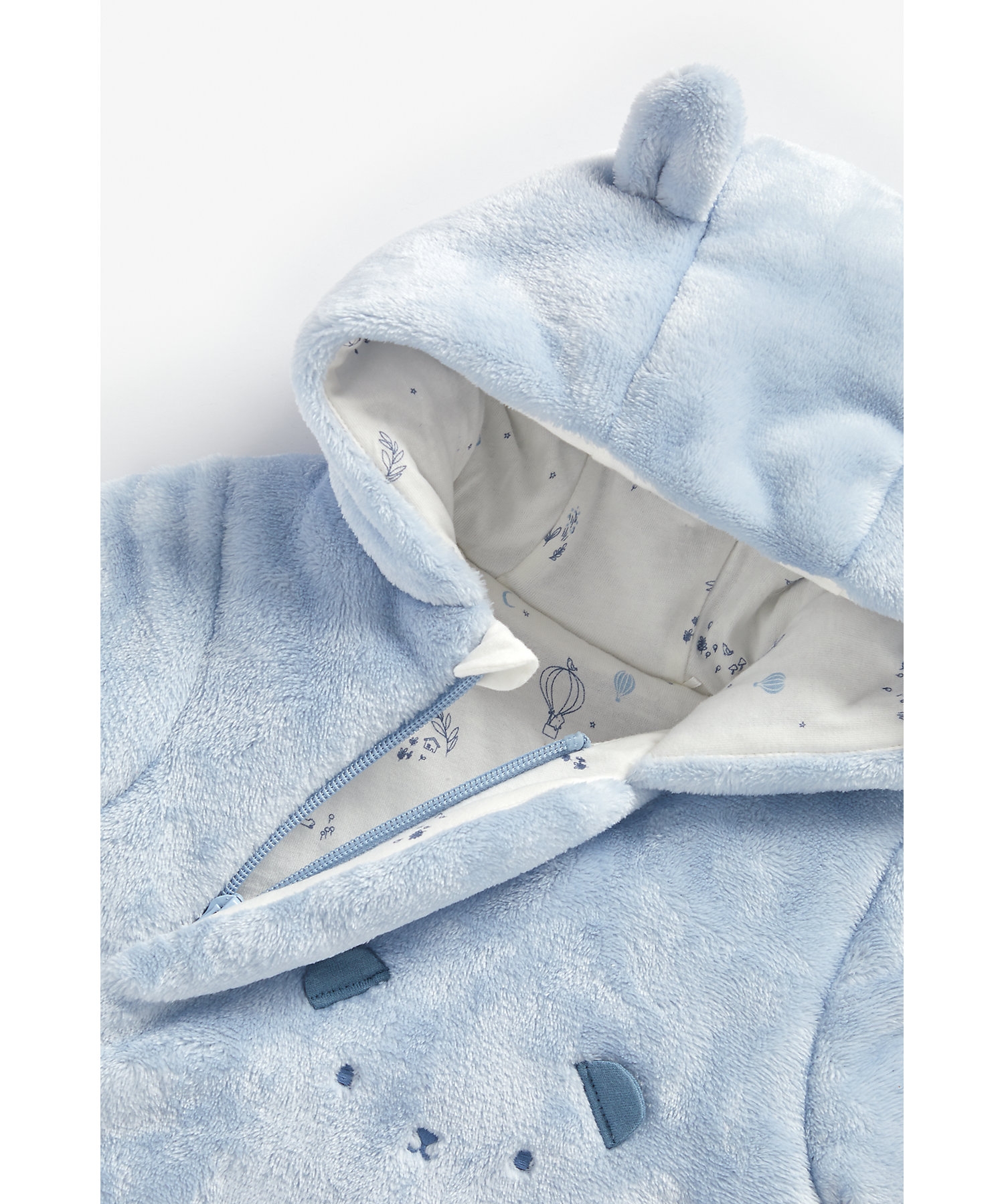 Mothercare | Boys Full Sleeves Fluffy Snowsuit Bear 3D Details - Blue 2
