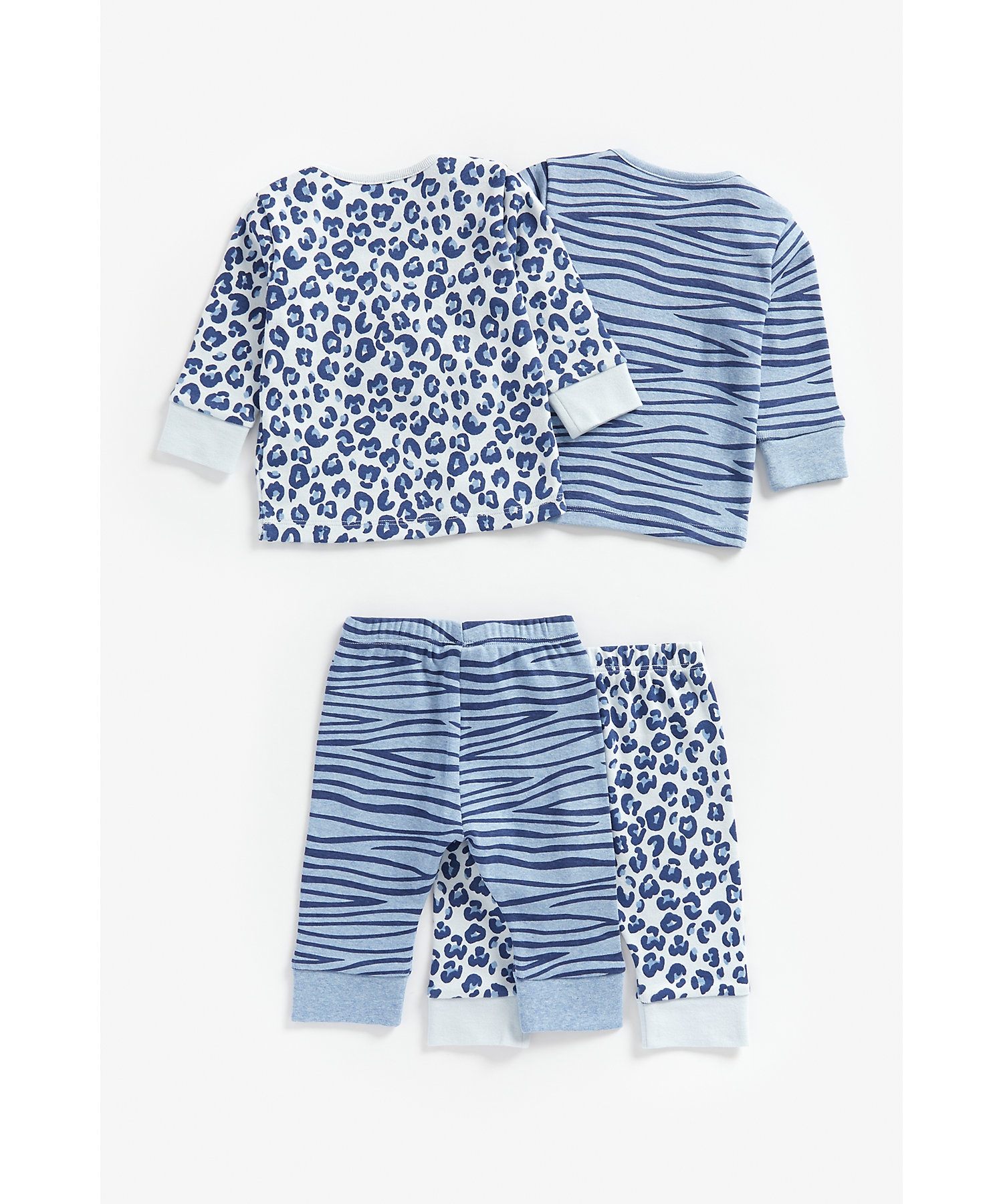 Boys Full Sleeves Pyjama Set Animal Print - Pack Of 2 - Blue