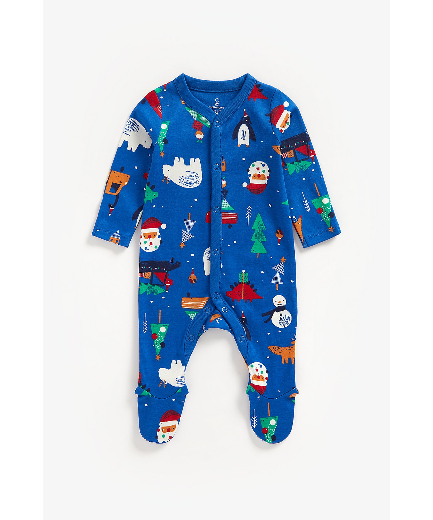 Mothercare | Boys Full Sleeves Sleepsuit Christmas Design-Navy 0