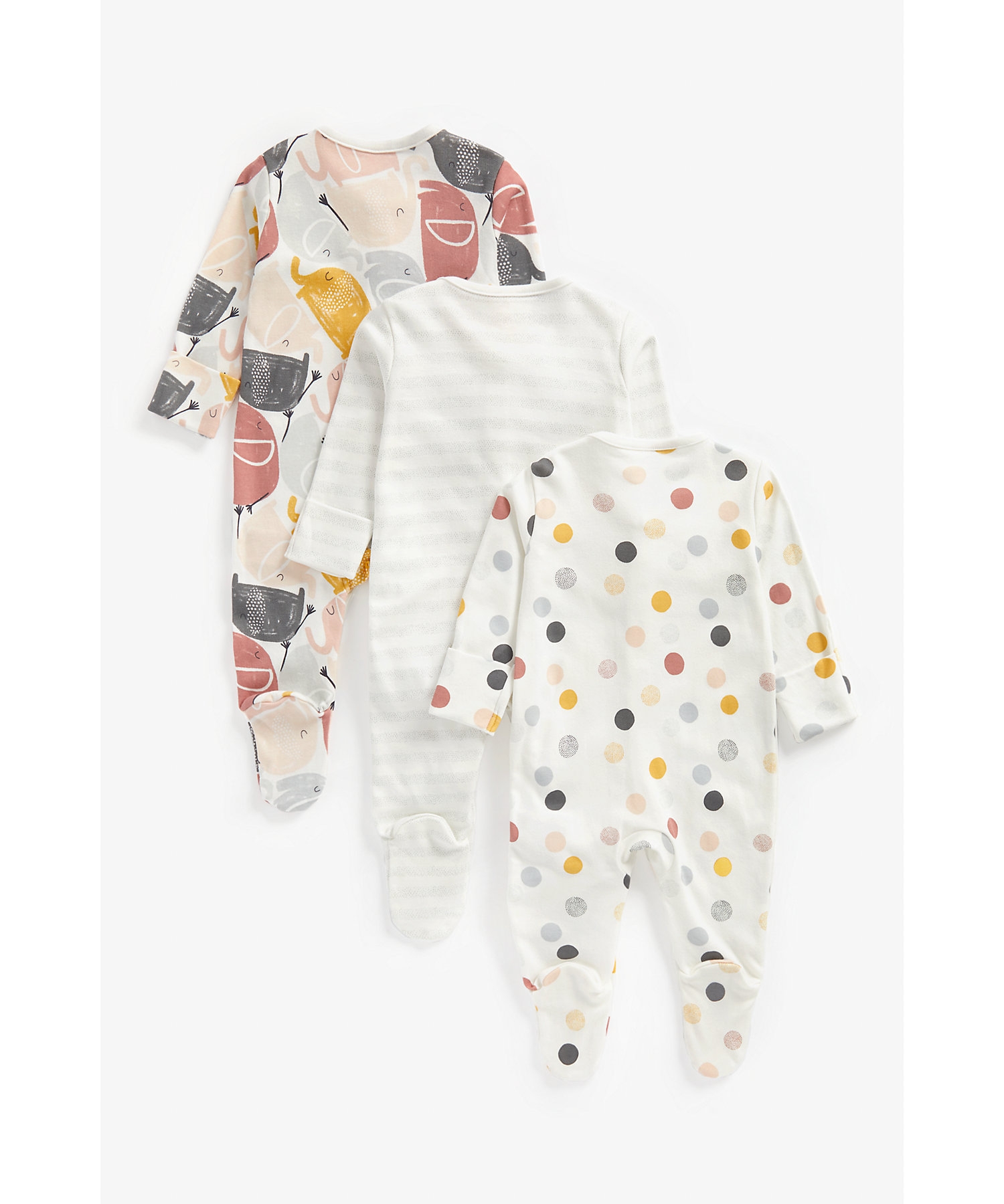 Mothercare | Unisex Full Sleeves Sleepsuits -Pack of 3-Multicolor 1