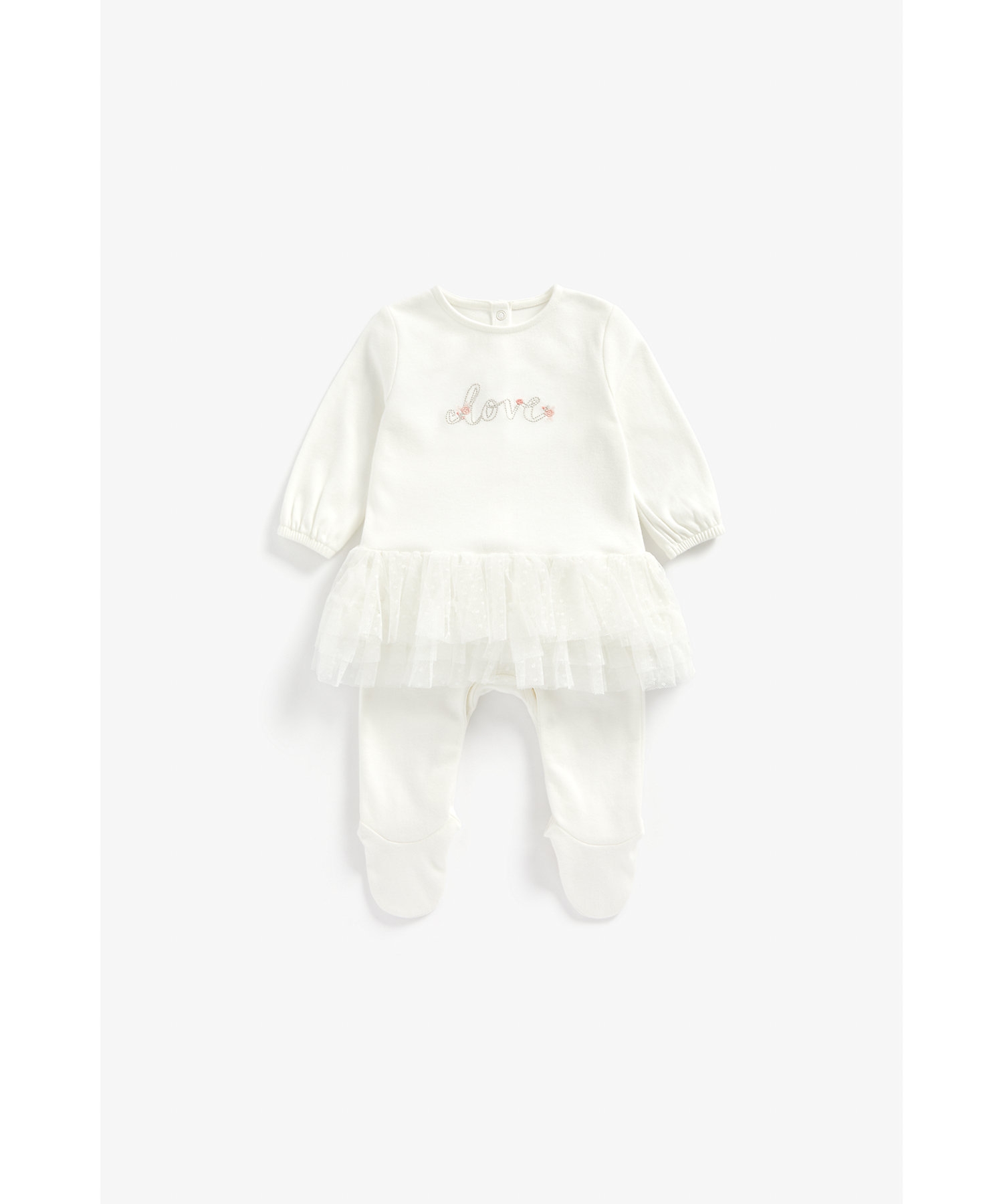 Mothercare | Girls Full Sleeves Frock Style Romper Embroidered - White 0