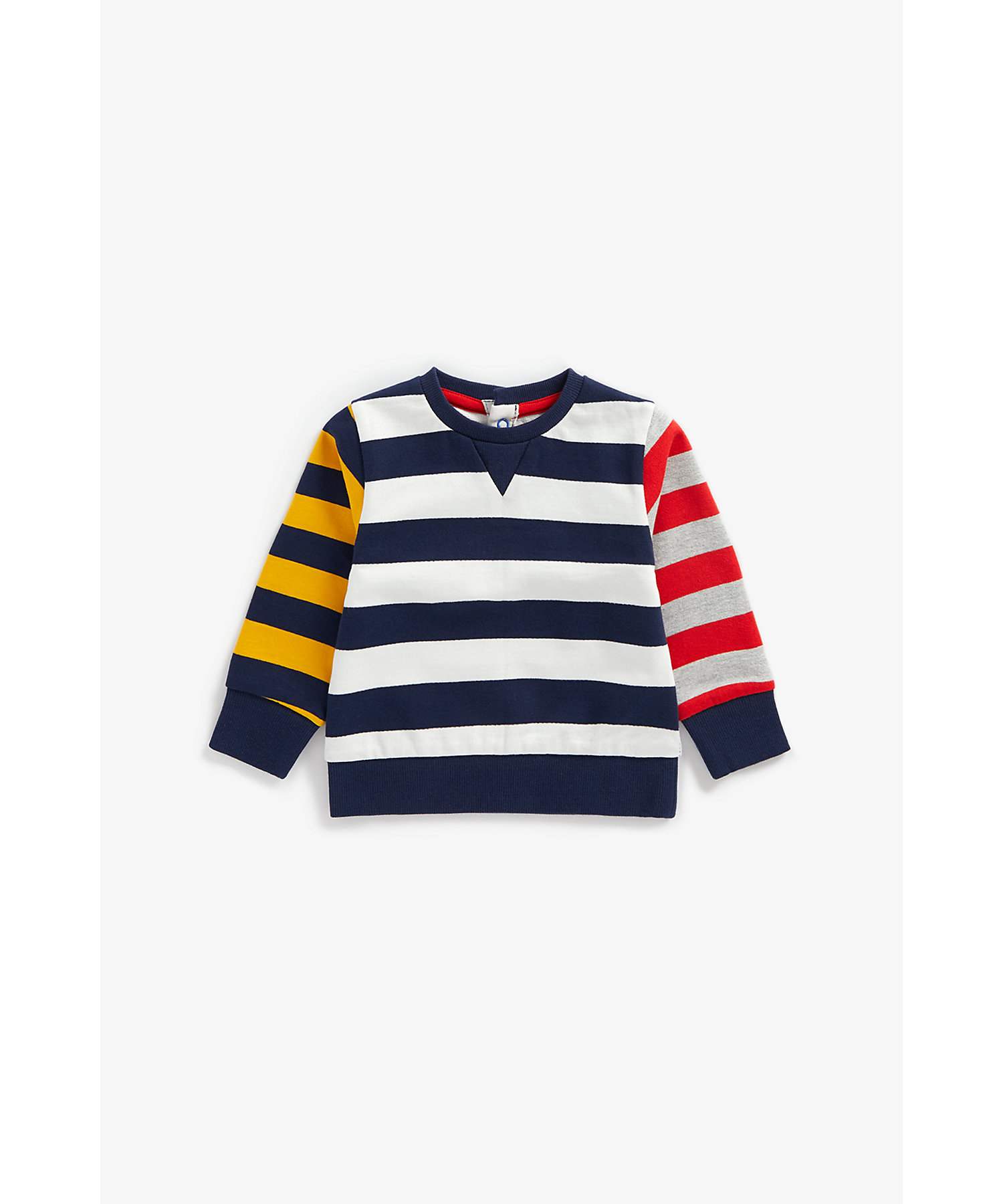Boys Full Sleeves Striped Sweatshirt With Elbow Patch - Multicolor