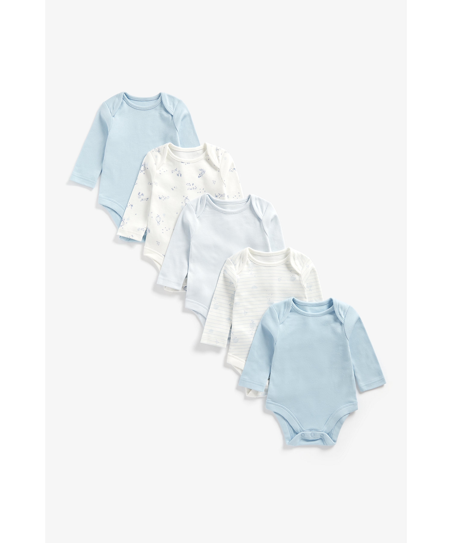 Mothercare | Boys Full Sleeves Bodysuit Striped And Printed - Pack Of 5 - Blue 0