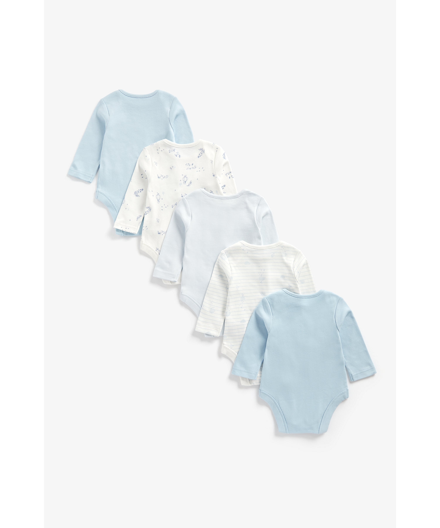 Mothercare | Boys Full Sleeves Bodysuit Striped And Printed - Pack Of 5 - Blue 1