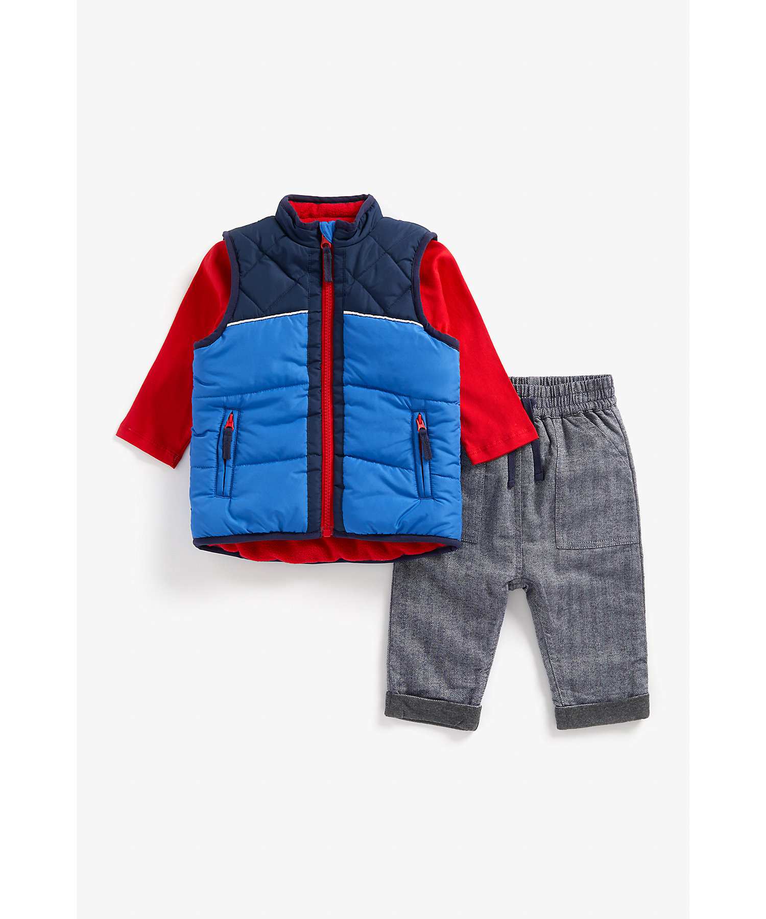 Boys Full Sleeves T Shirt Jogger Set With Gilet - Multicolor