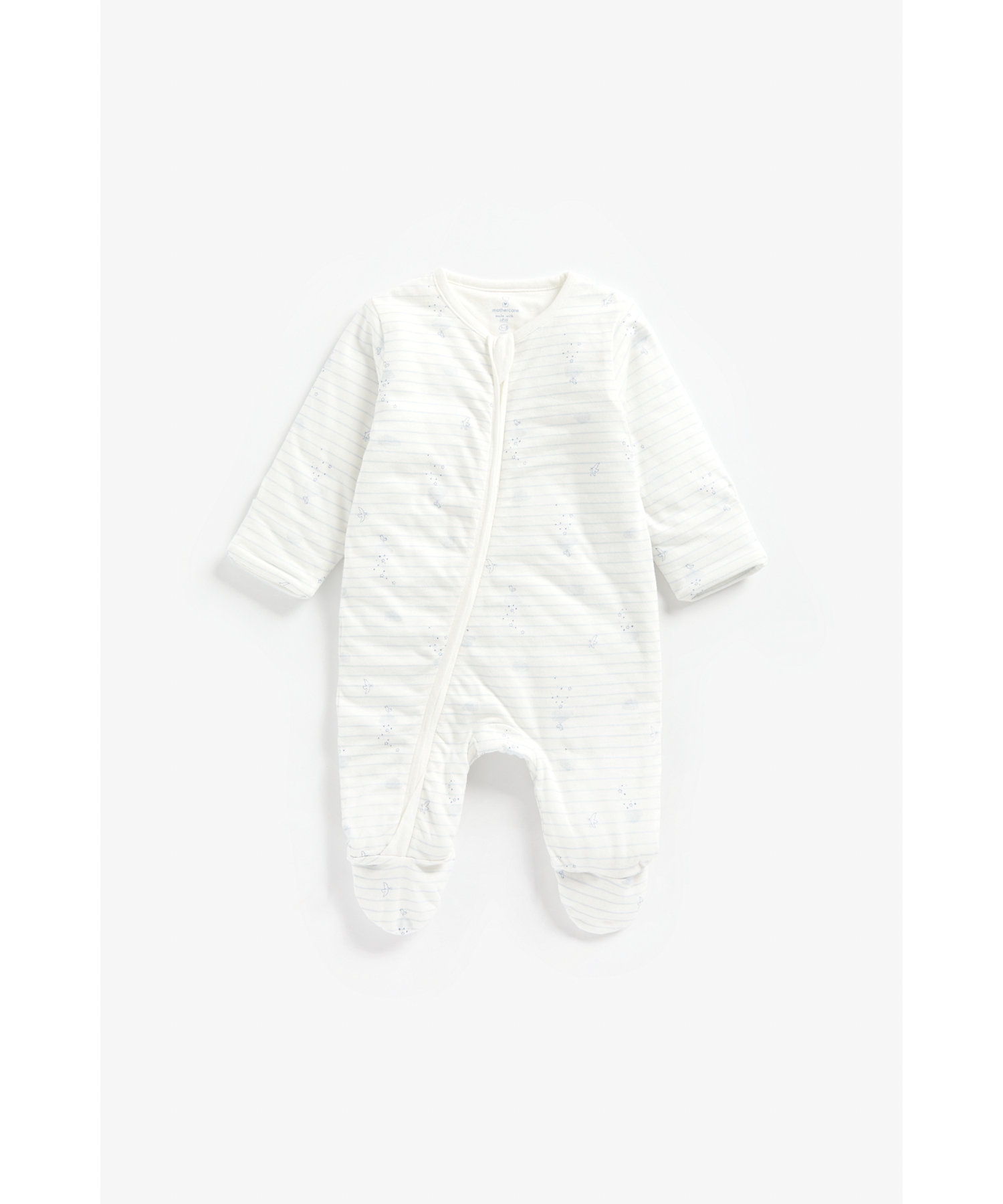 Mothercare | Boys Full Sleeves Wadded Sleepsuit Striped - White 0