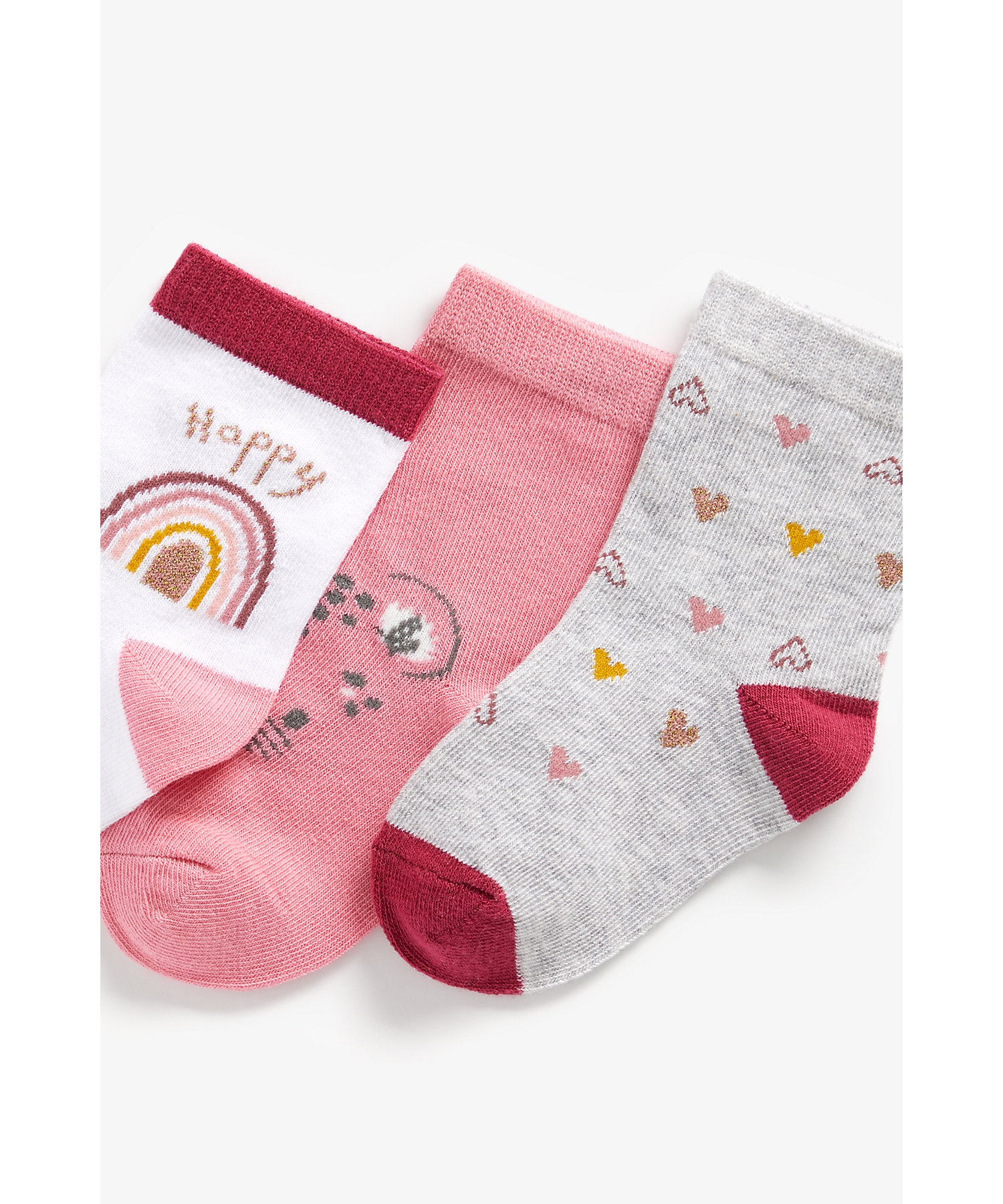 Mothercare | Girls Socks Rainbow And Heart Design - Pack Of 3 - Pink 1