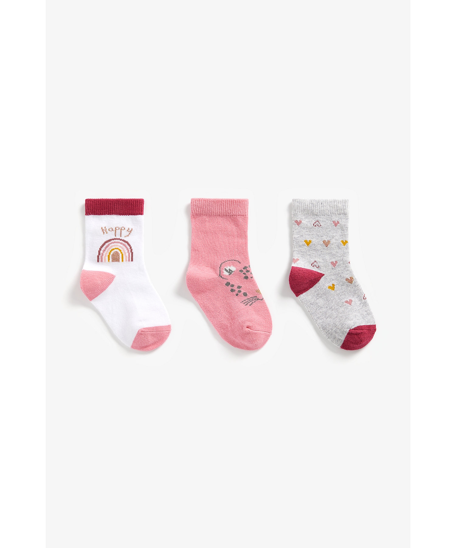 Mothercare | Girls Socks Rainbow And Heart Design - Pack Of 3 - Pink 0