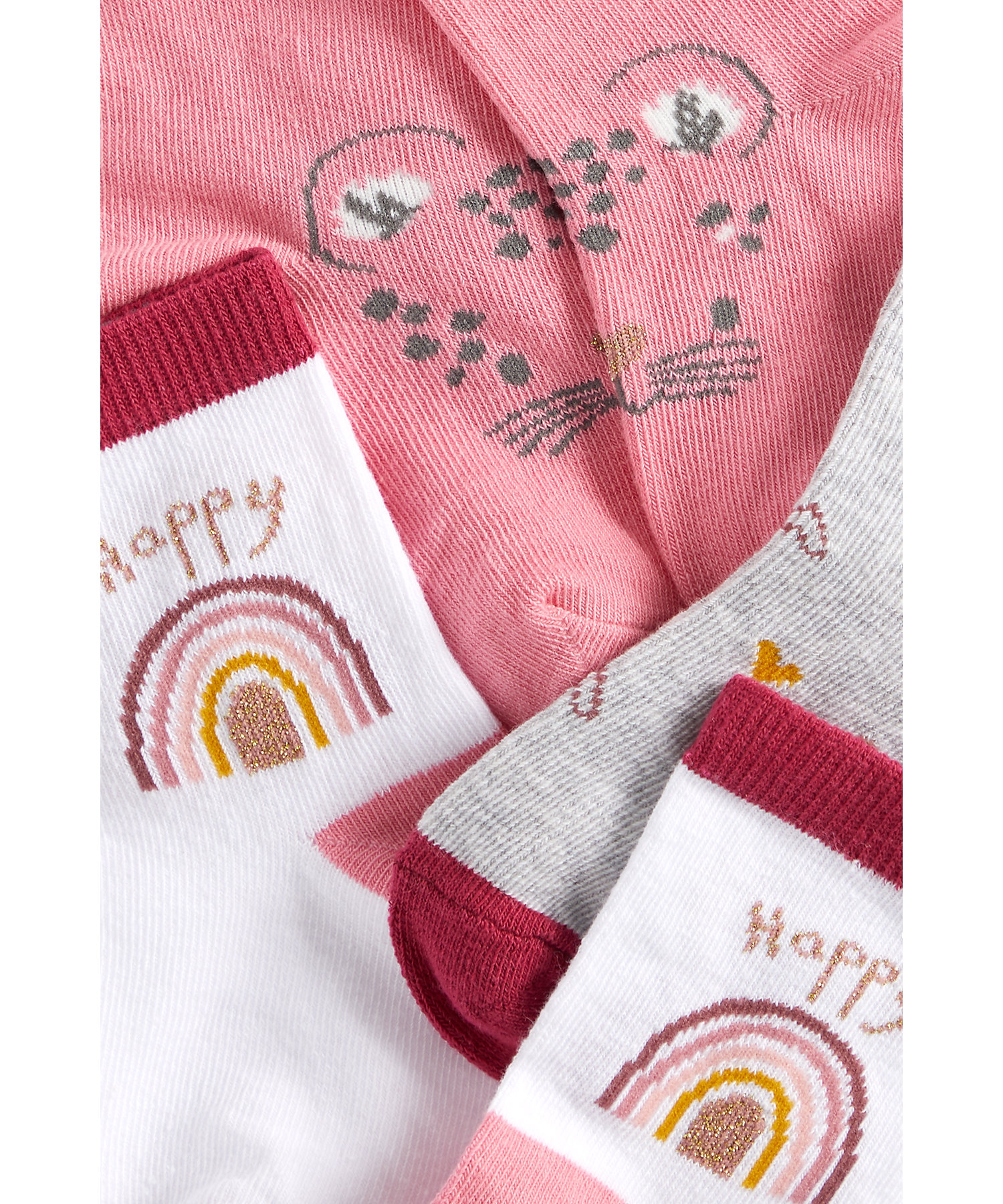 Mothercare | Girls Socks Rainbow And Heart Design - Pack Of 3 - Pink 2