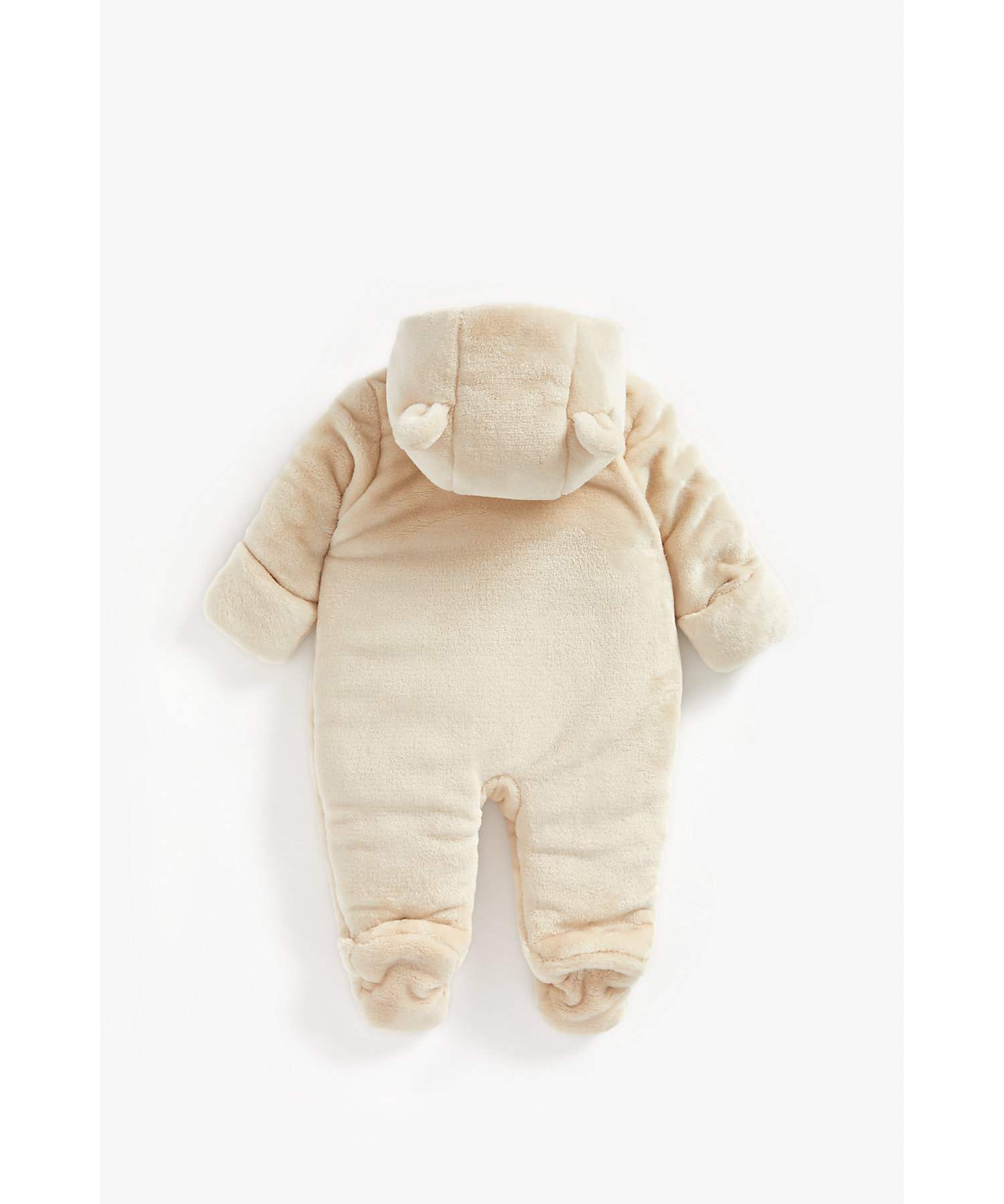 Unisex Full Sleeves Fluffy Snowsuit Embroidered And 3D Ear Details - Beige