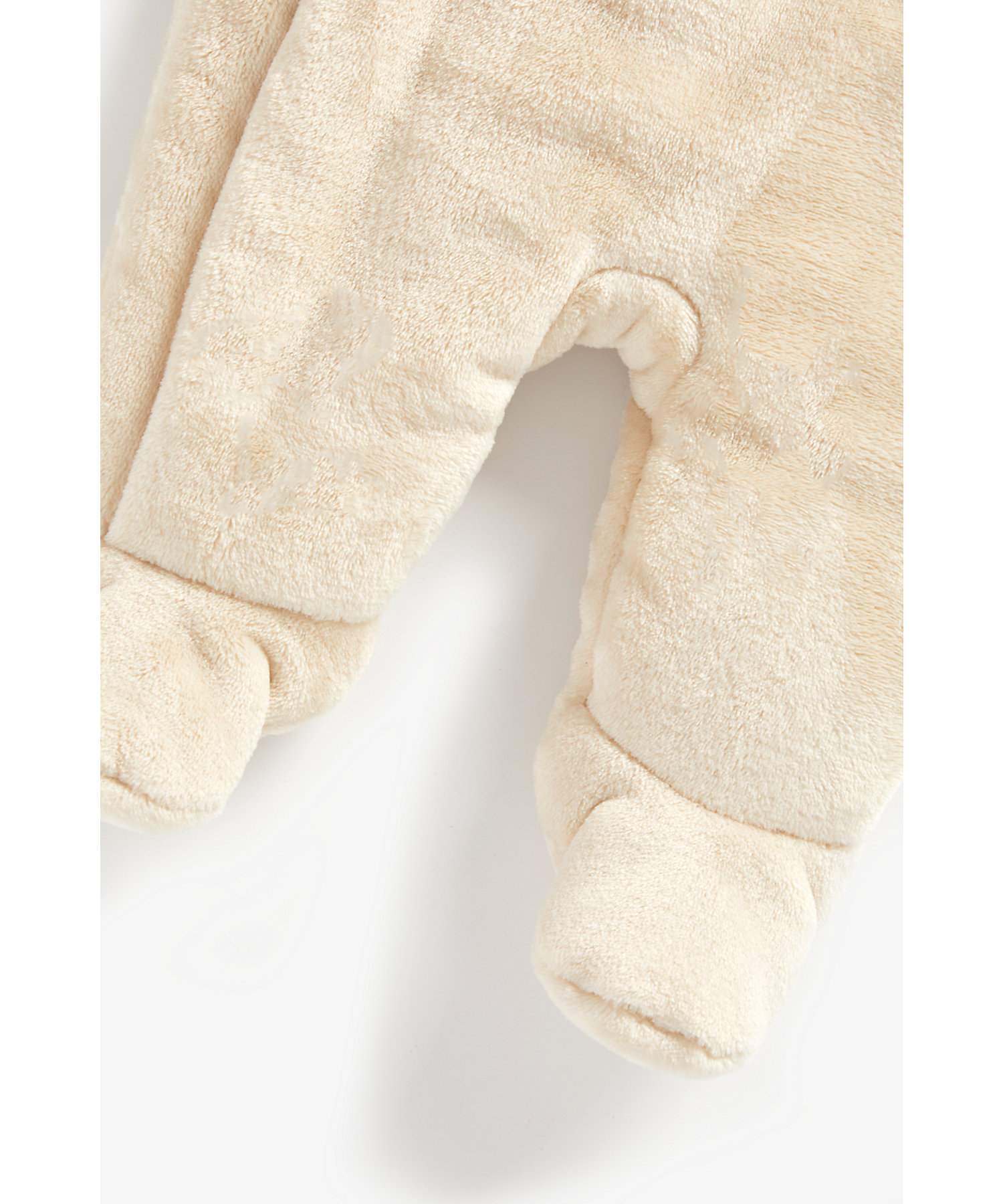 Unisex Full Sleeves Fluffy Snowsuit Embroidered And 3D Ear Details - Beige