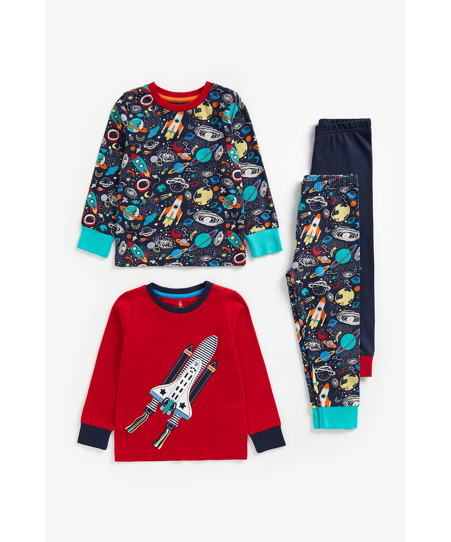 Boys Full Sleeves Pyjama Set Space Print-Pack of 2-Multicolor