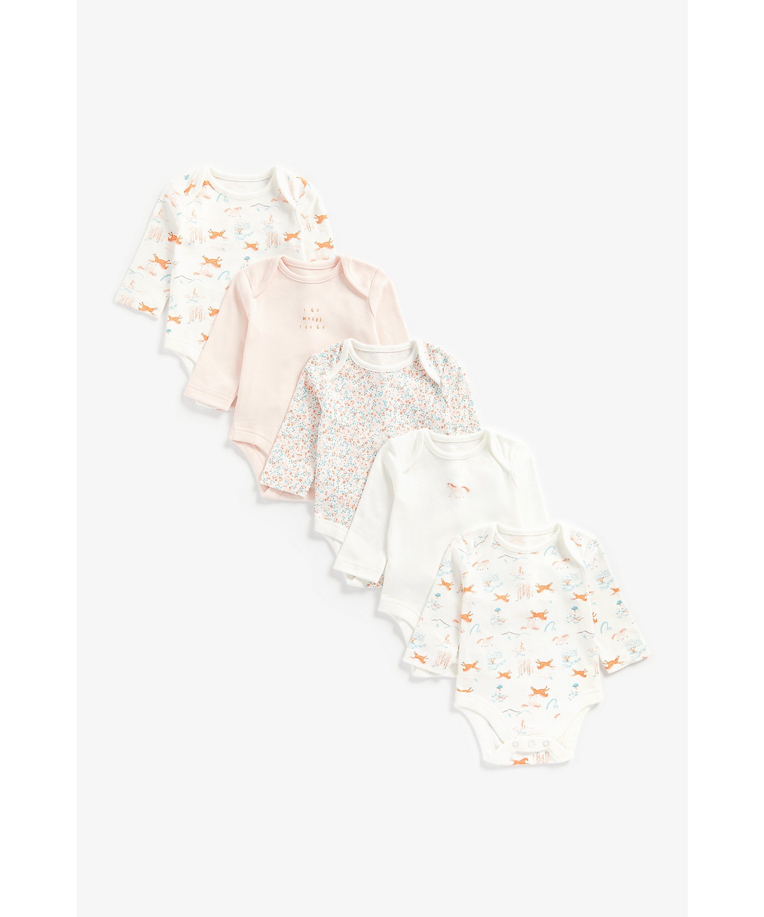 Mothercare | Girls Full Sleeves Bodysuit Horse And Floral Print - Pack Of 5 - Multicolor 0