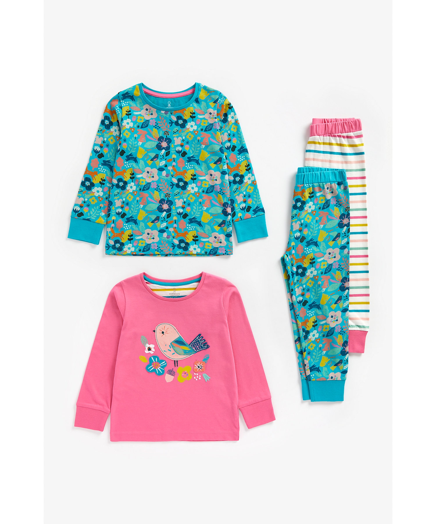 Mothercare | Girls Full Sleeves Pyjama Set Bird Patchwork - Pack Of 2 - Multicolor 0