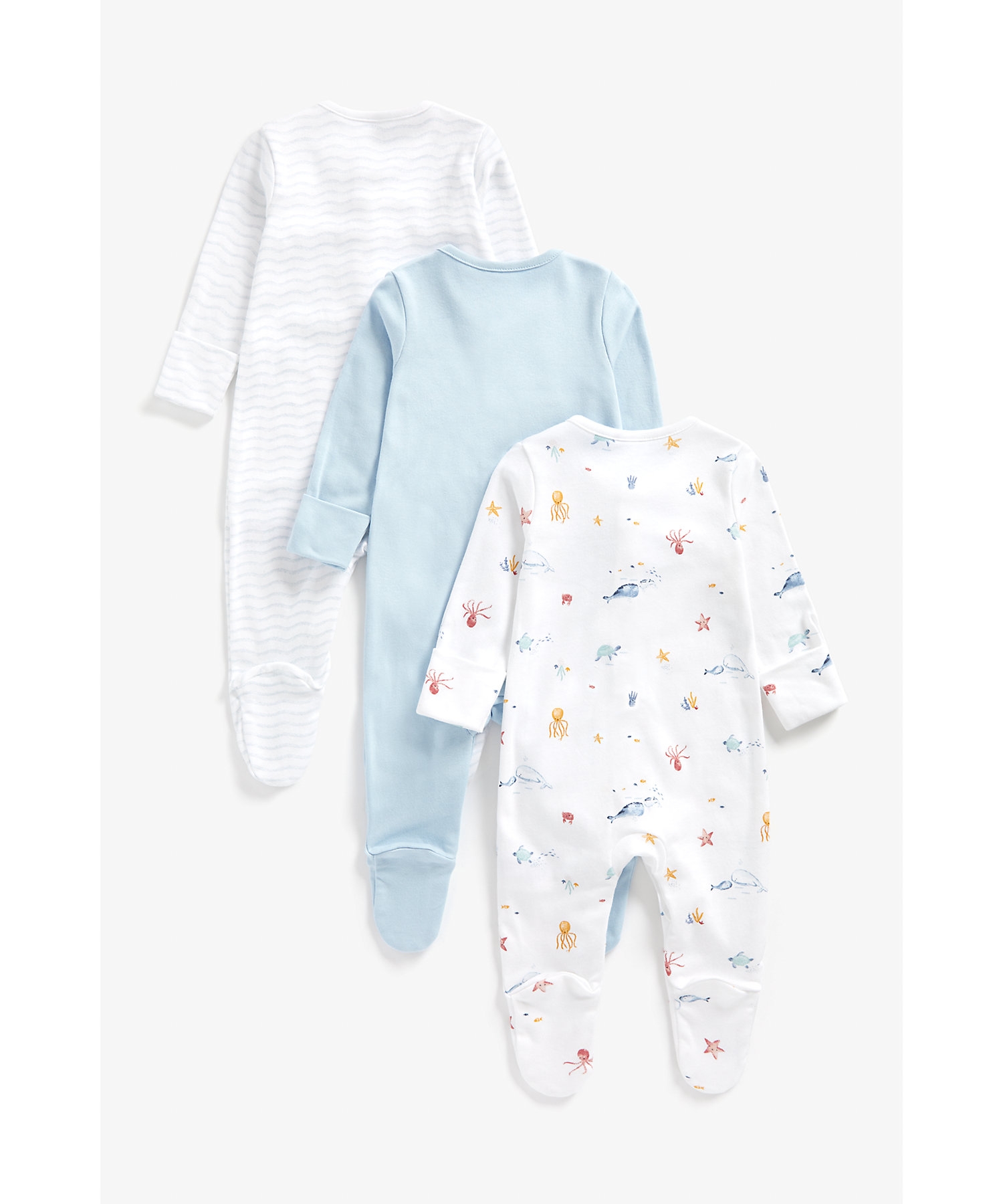 Mothercare | Boys Full Sleeves Sleepsuits -Pack of 3-Multicolor 1