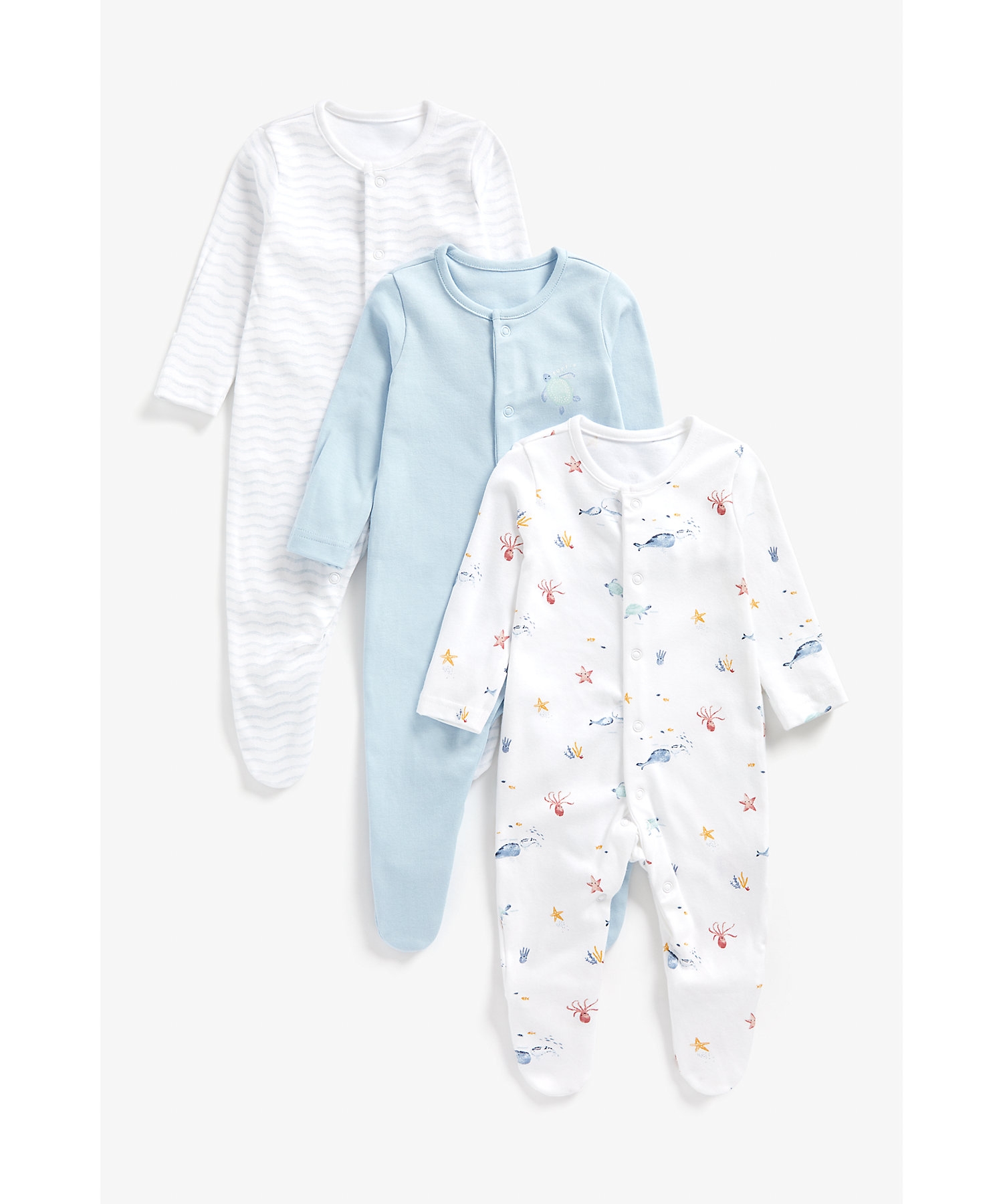 Mothercare | Boys Full Sleeves Sleepsuits -Pack of 3-Multicolor 0