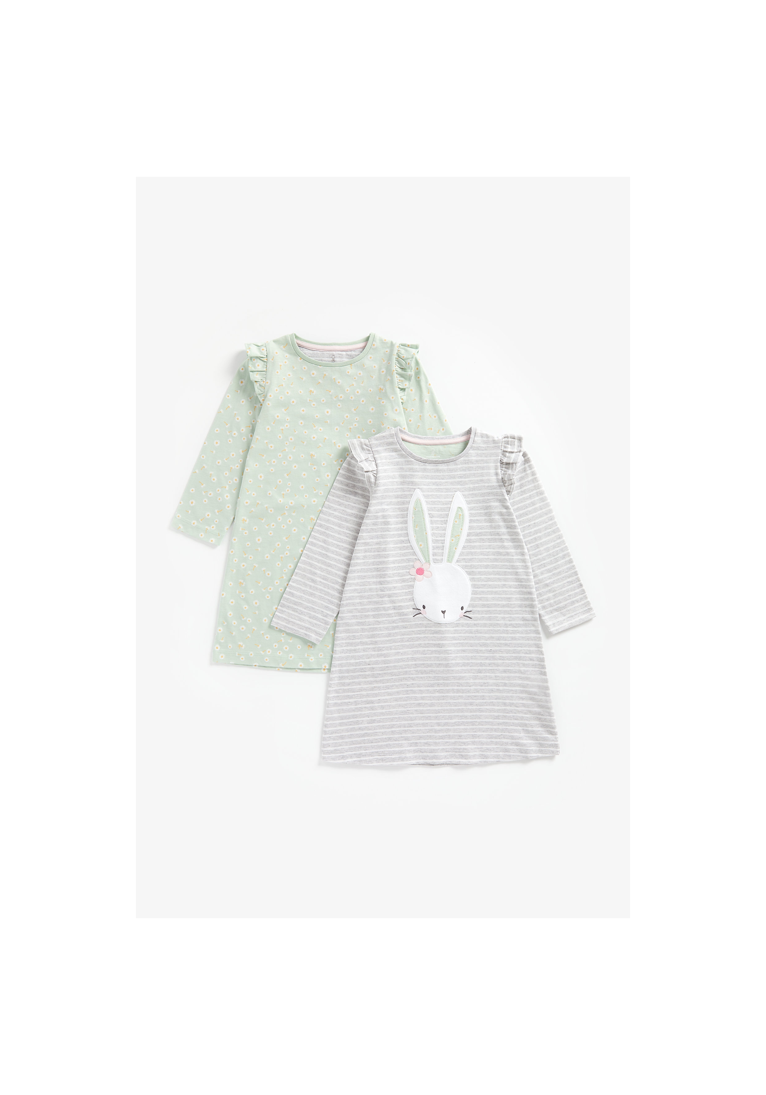 Mothercare | Girls Full Sleeves Nightdress Bunny Patchwork - Pack Of 2 - Multicolor 0