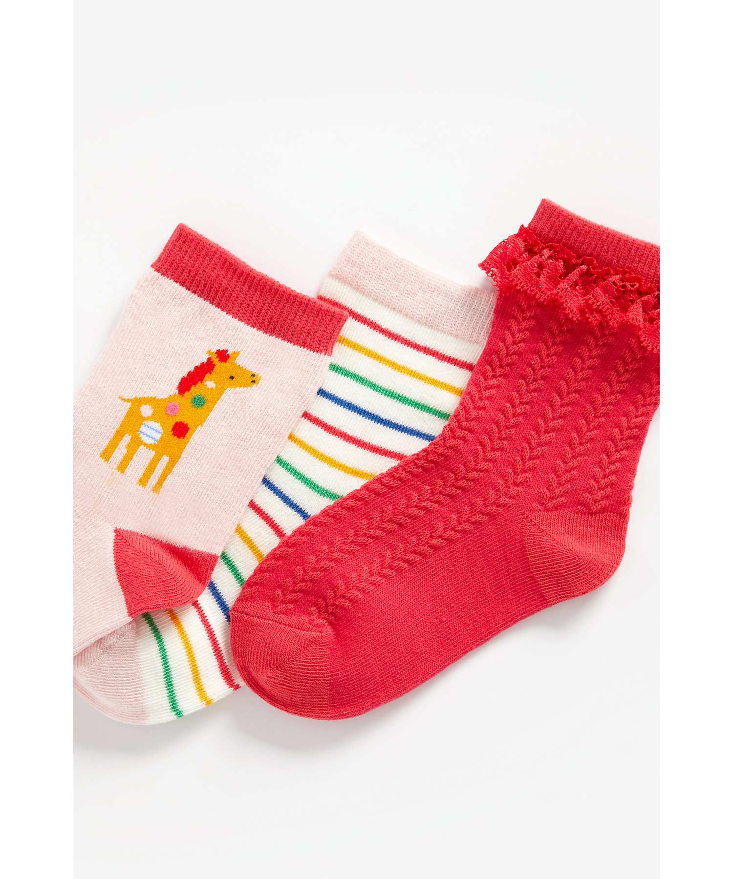 Girls Socks Striped And Giraffe Design - Pack Of 3 - Multicolor