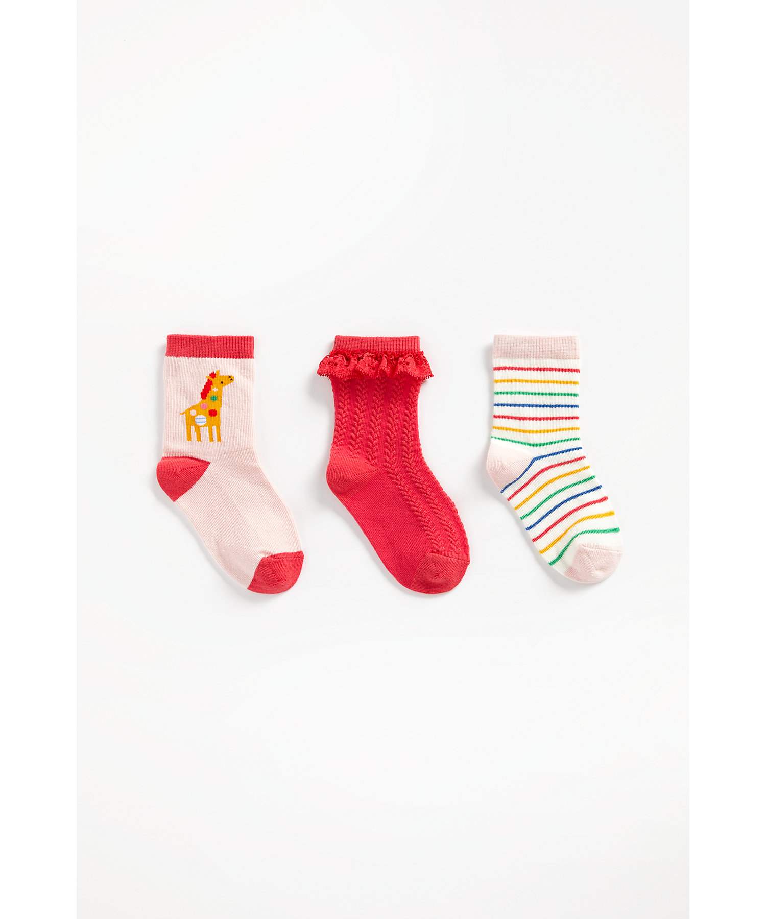 Girls Socks Striped And Giraffe Design - Pack Of 3 - Multicolor