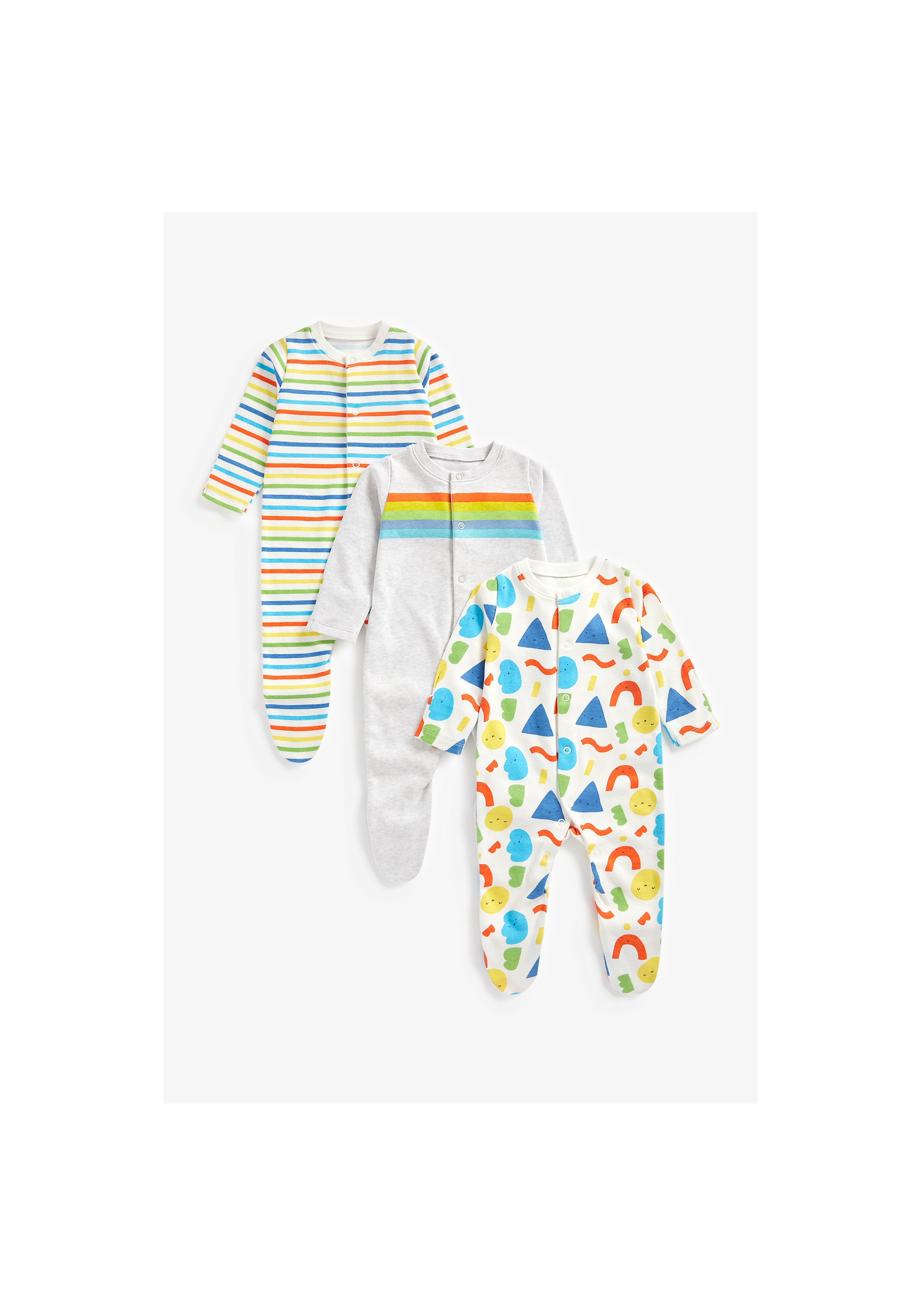 Mothercare | Unisex Full Sleeves Sleepsuit Rainbow Stripes - Pack Of 3 - Multicolor 0