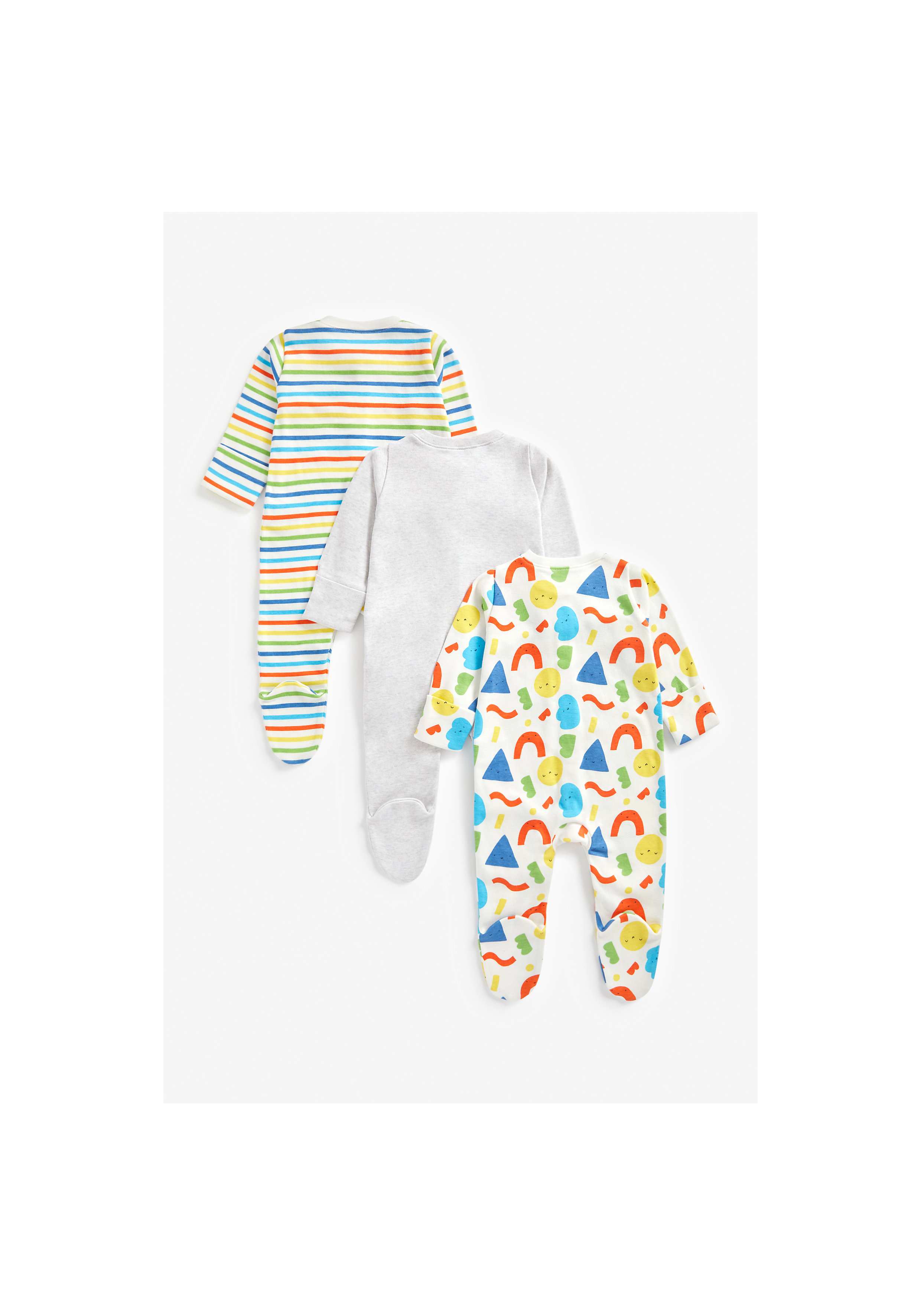 Mothercare | Unisex Full Sleeves Sleepsuit Rainbow Stripes - Pack Of 3 - Multicolor 1