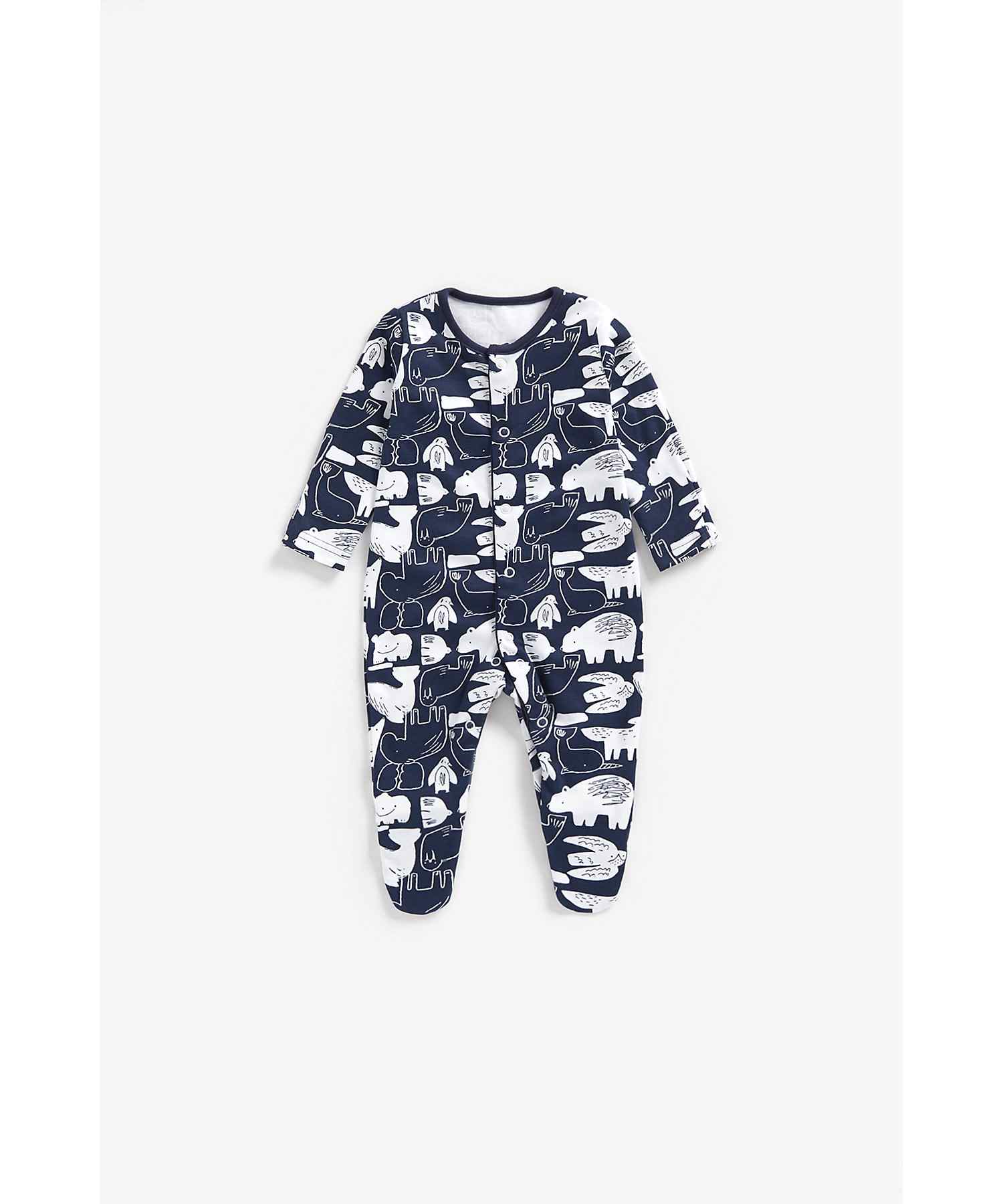 Boys Full Sleeves Sleepsuits -Pack of 3-Multicolor