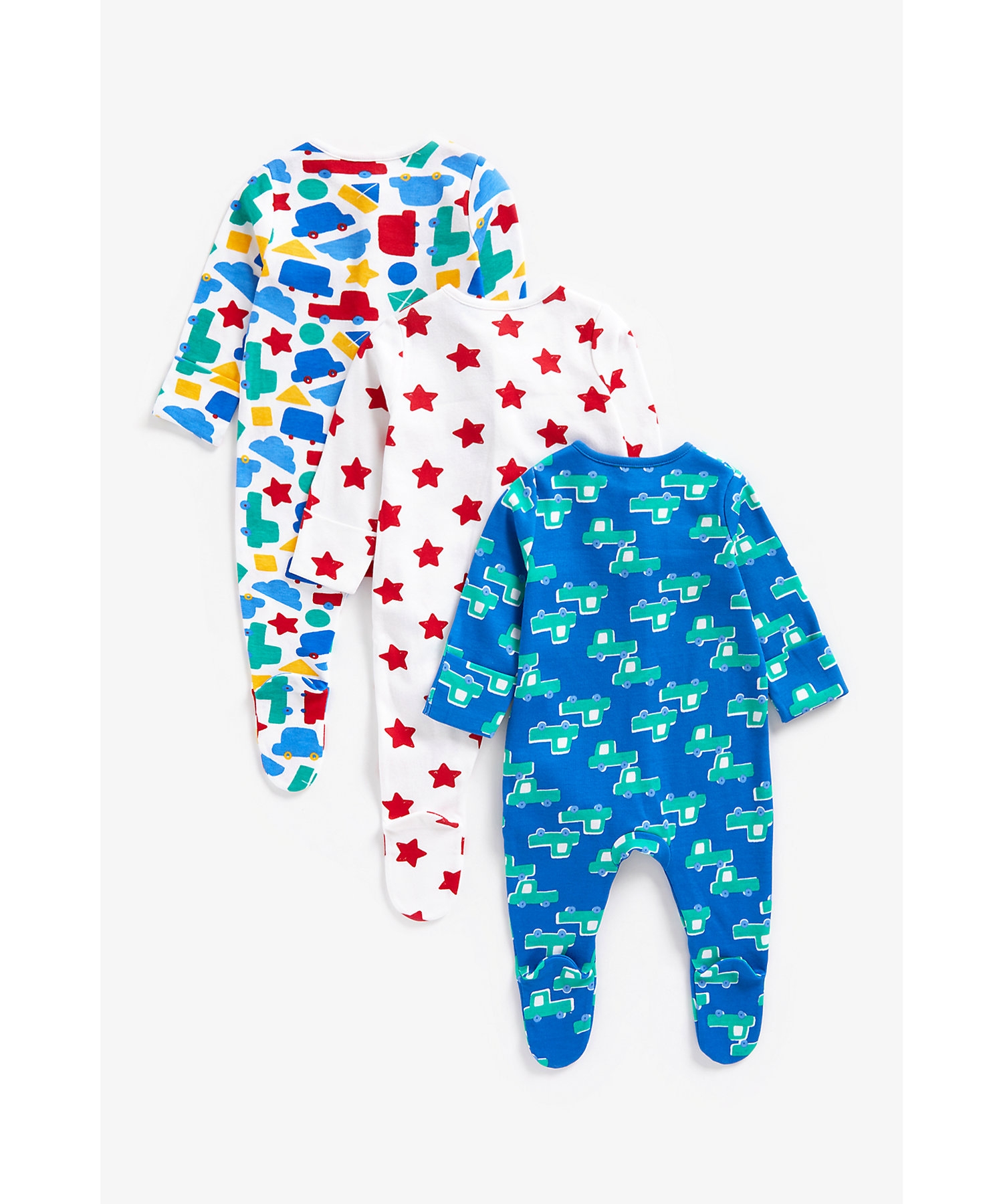 Mothercare | Boys Full Sleeves Sleepsuit All Over Printed-Pack of 3-Multicolor 1
