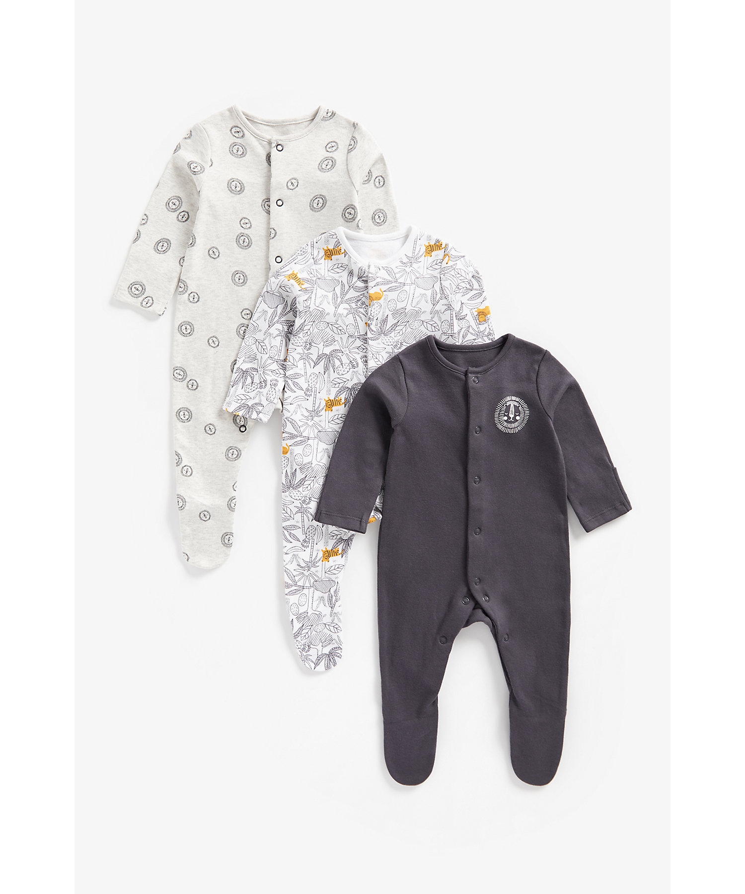 Mothercare | Boys Full Sleeves Sleepsuit Floral Printed -Pack of 3-Multicolor 0