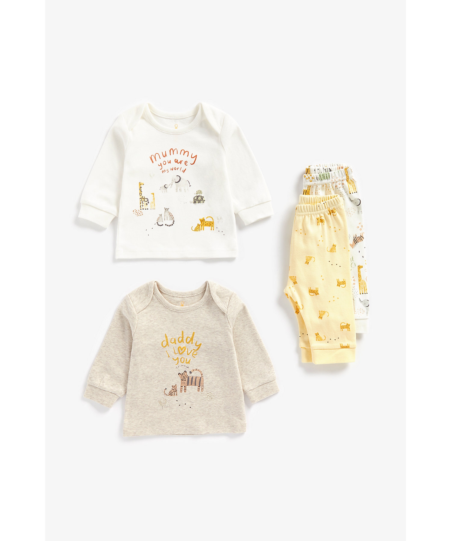 Mothercare | Unisex Full Sleeves Pyjamas Animal Printed-Pack of 2-Cream 0