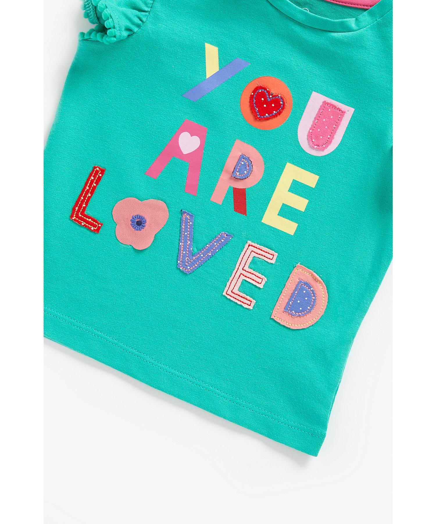 Mothercare | Girls Short Sleeves Top You Are Loved Slogan-Green 3