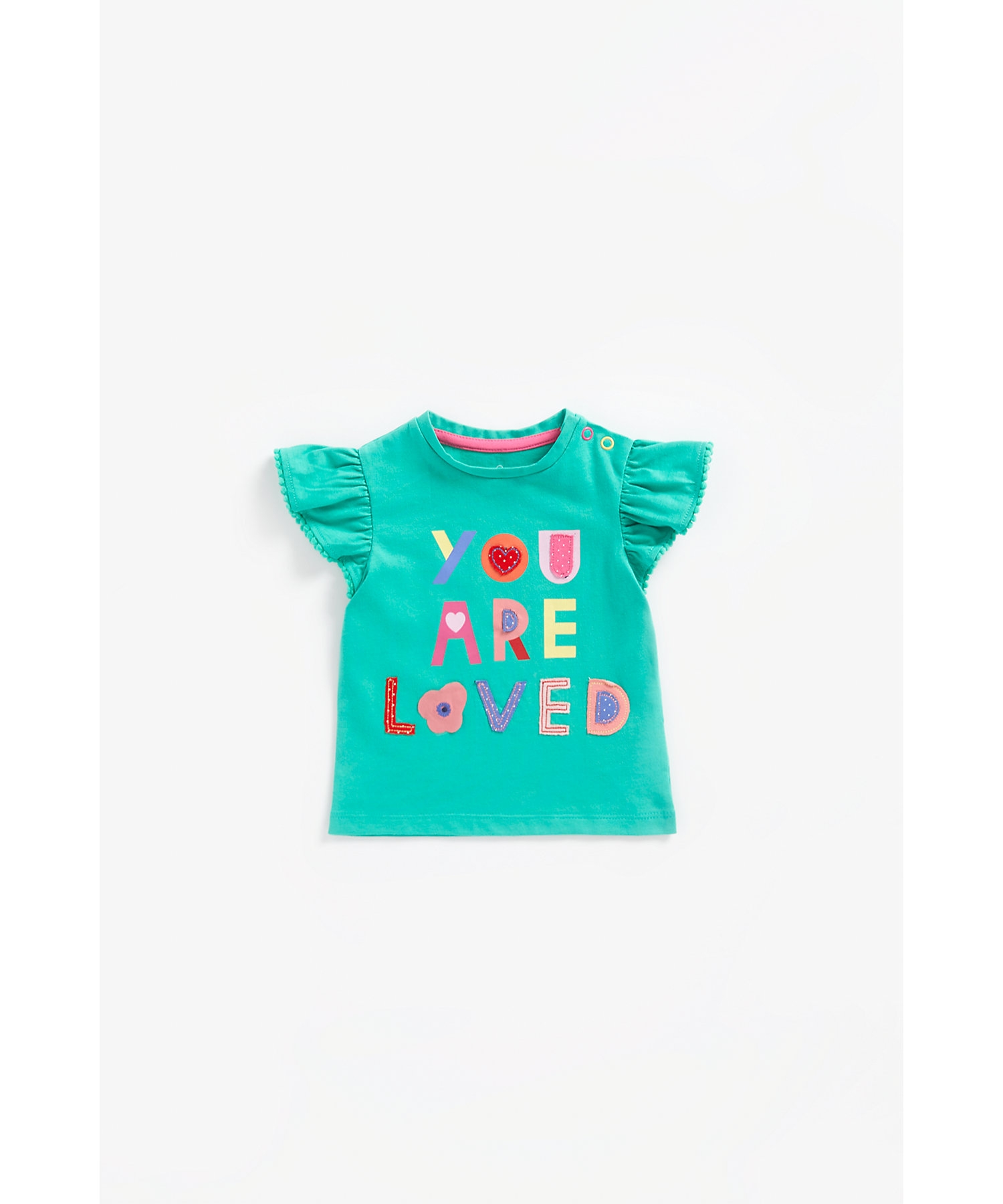 Mothercare | Girls Short Sleeves Top You Are Loved Slogan-Green 0