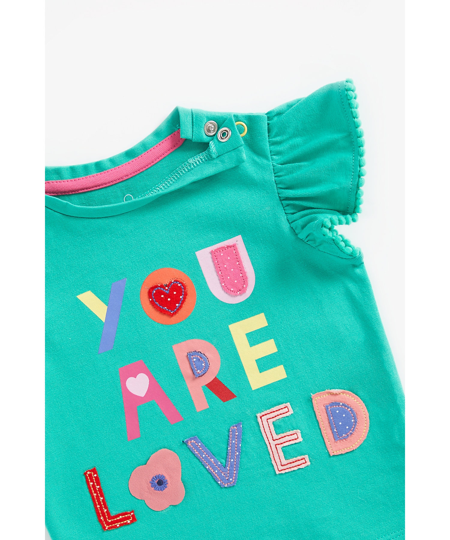 Mothercare | Girls Short Sleeves Top You Are Loved Slogan-Green 2