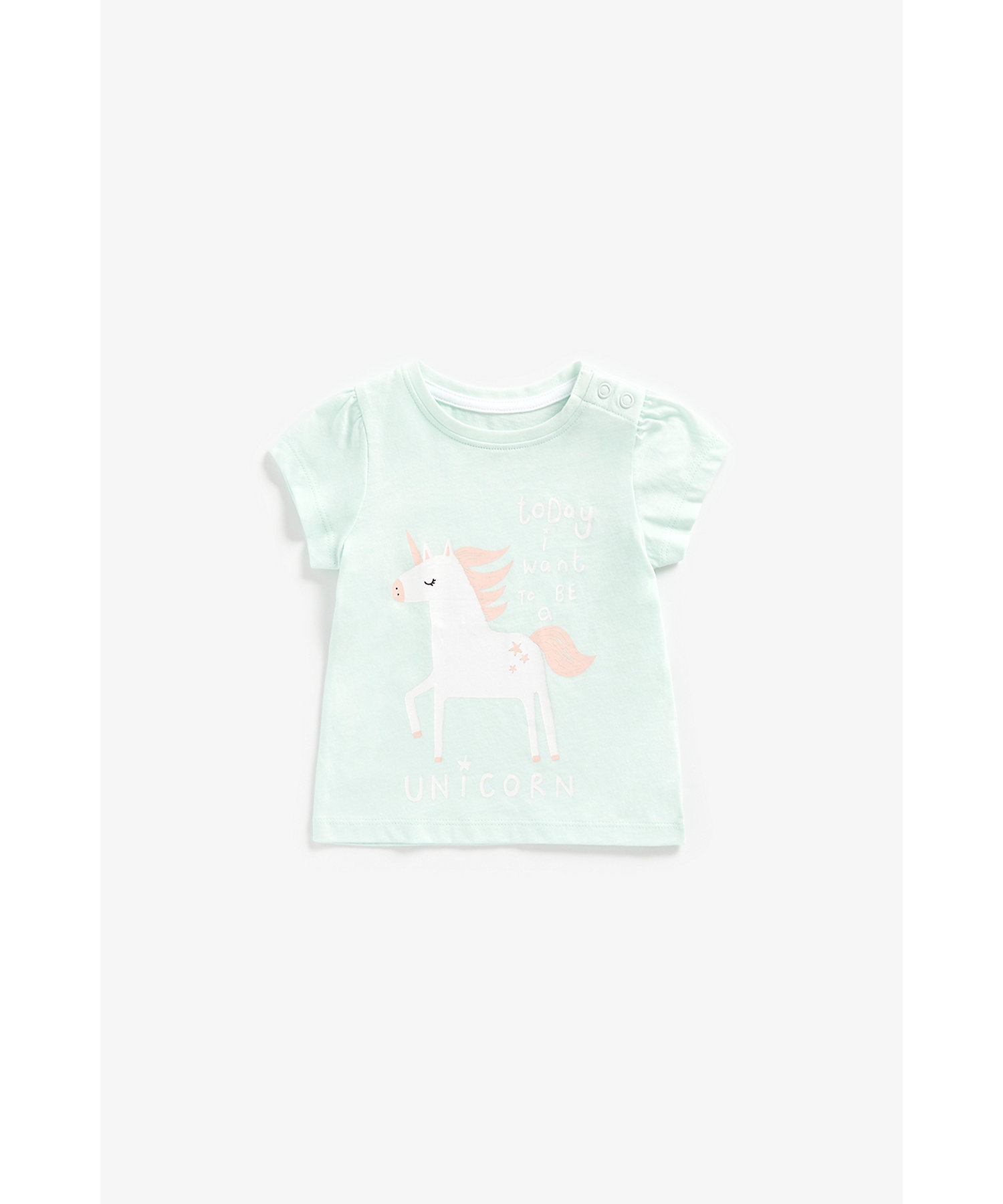 Mothercare | Girls Short Sleeves Tops Unicorn Print-Green 0