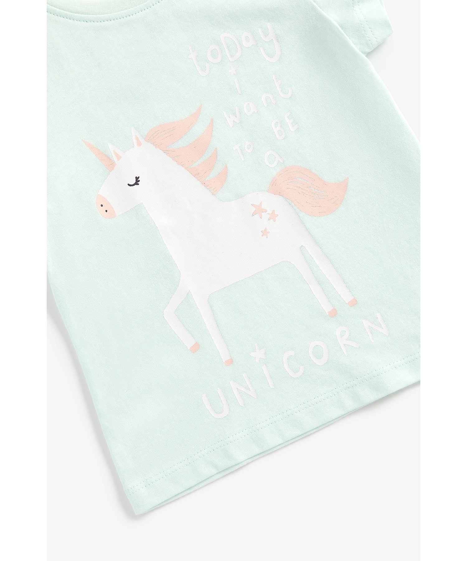 Mothercare | Girls Short Sleeves Tops Unicorn Print-Green 3