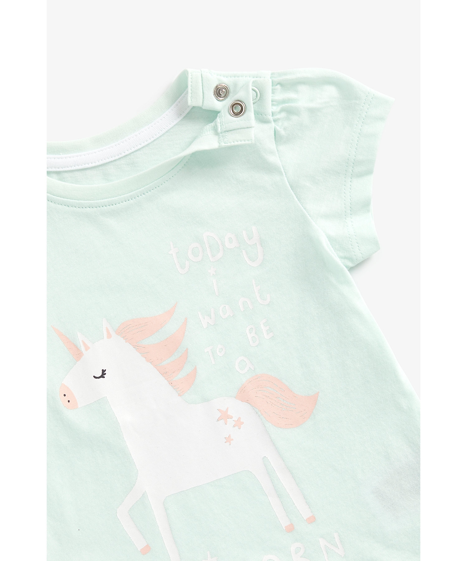 Mothercare | Girls Short Sleeves Tops Unicorn Print-Green 2