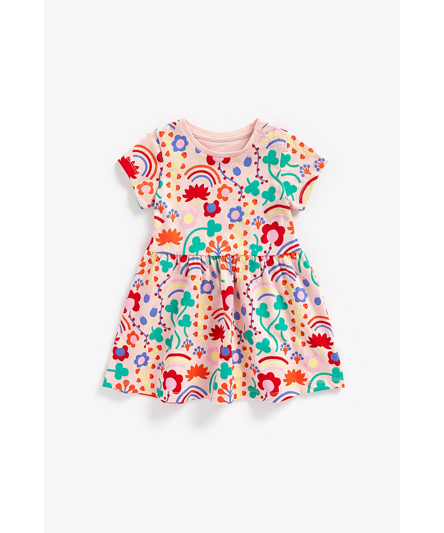 Mothercare | Girls Short Sleeves Dress All Over Printed-Pink 0