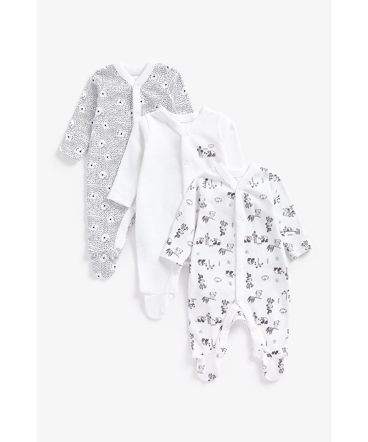 Mothercare | Unisex Full Sleeves Sleepsuits Polar Bear Printed-Pack of 3-White 0