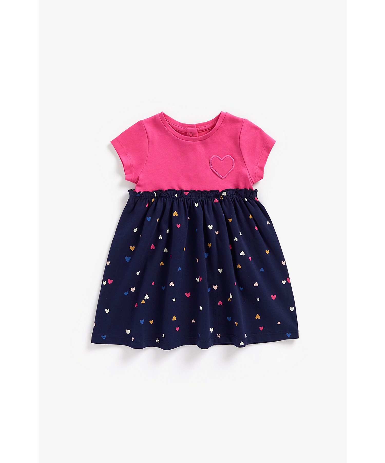 Mothercare | Girls Short Sleeves Dress Heart Printed-Pink 0